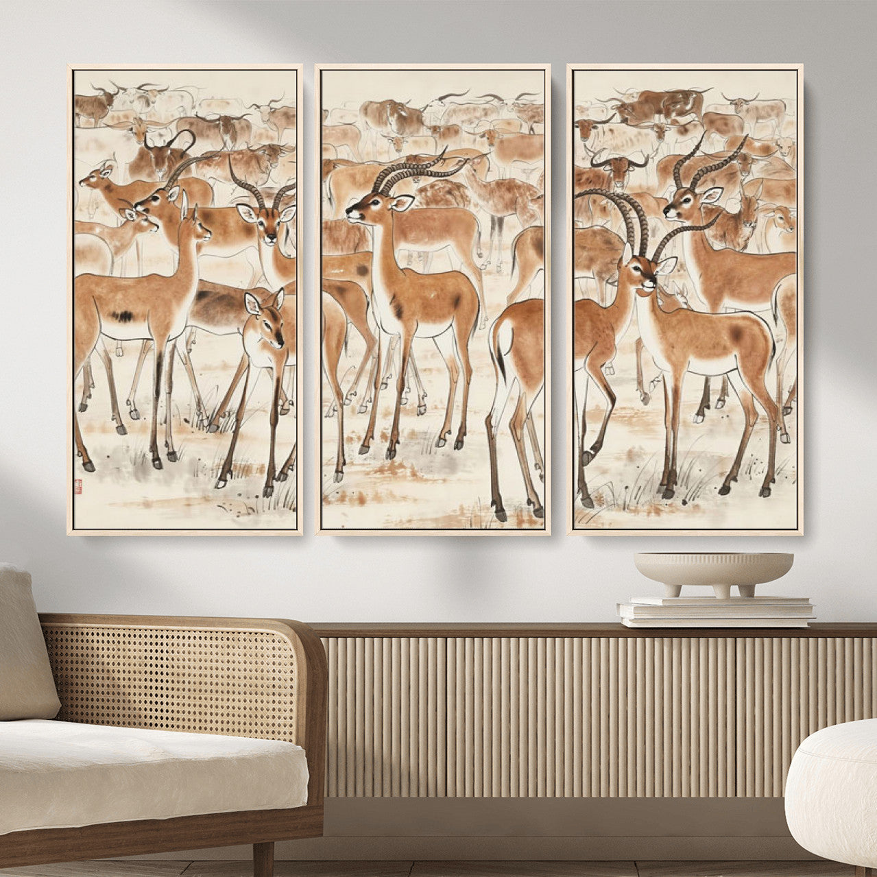 67375088-MGV-CV-36X24 - Farmhouse Animals Wall Art Canvas Print - Abstract Farm Animal Drawing Mid-Century Wall Art for Cabin Decor