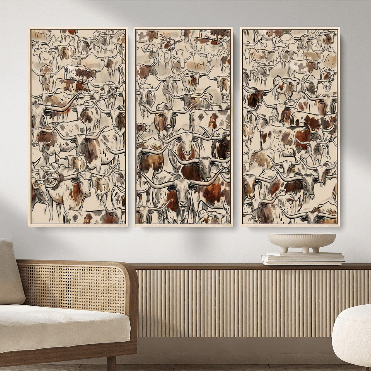 94808502-MGV-CV-36X24 - Farmhouse Animals Wall Art Canvas Print - Abstract Farm Animal Drawing Mid-Century Wall Art for Cabin Decor