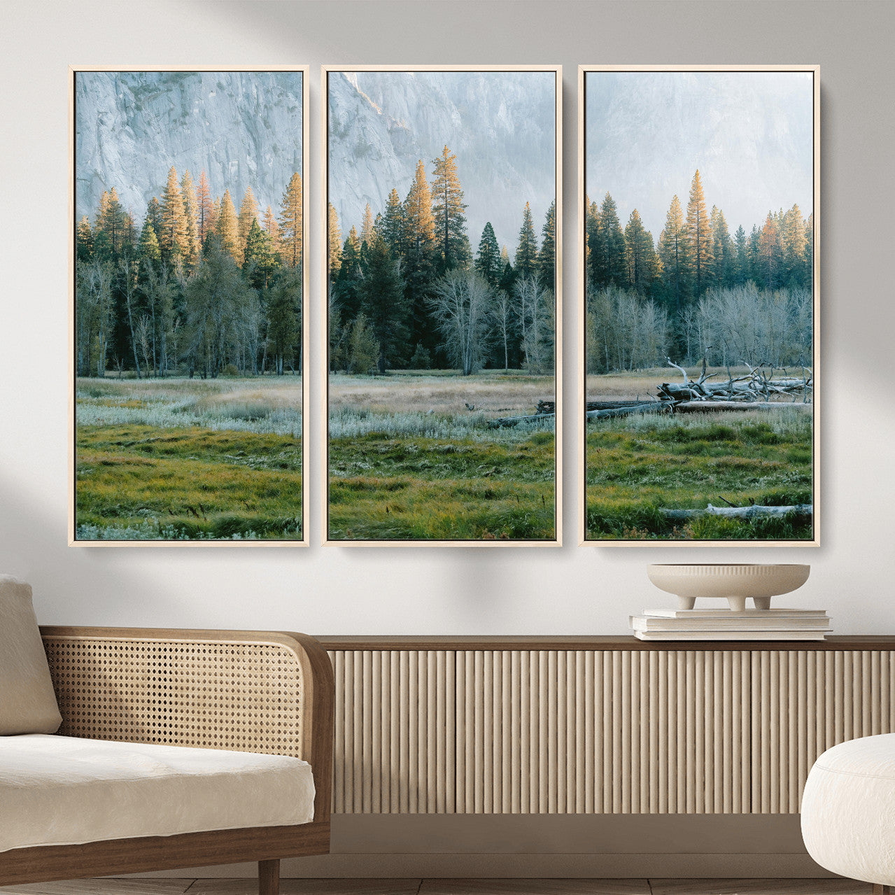 95548744-MGV-CV-36X24 - Forest Meadow Wall Art Canvas Print, Pine Tree Landscape Nature Artwork, Mountain Valley Scenic Photography, Calm Wilderness Wall Decor