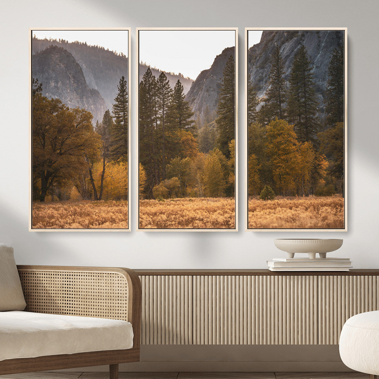 61682763-MGV-CV-36X24 - Yosemite Valley Autumn Forest Landscape Wall Art Canvas Print, Granite Mountain Pine Trees Canvas Print, California National Park Fall Scenic Art Printing