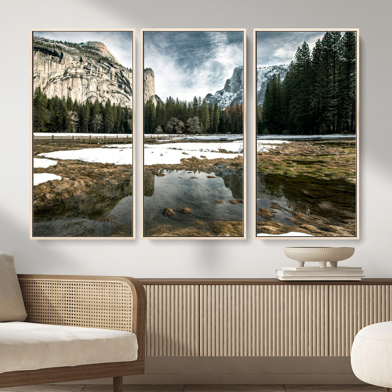 14527348-MGV-CV-36X24 - Yosemite Valley Mountain Landscape Wall Art Canvas Print, Granite Cliff Forest Valley Canvas Print, California National Park Scenic Art Printing