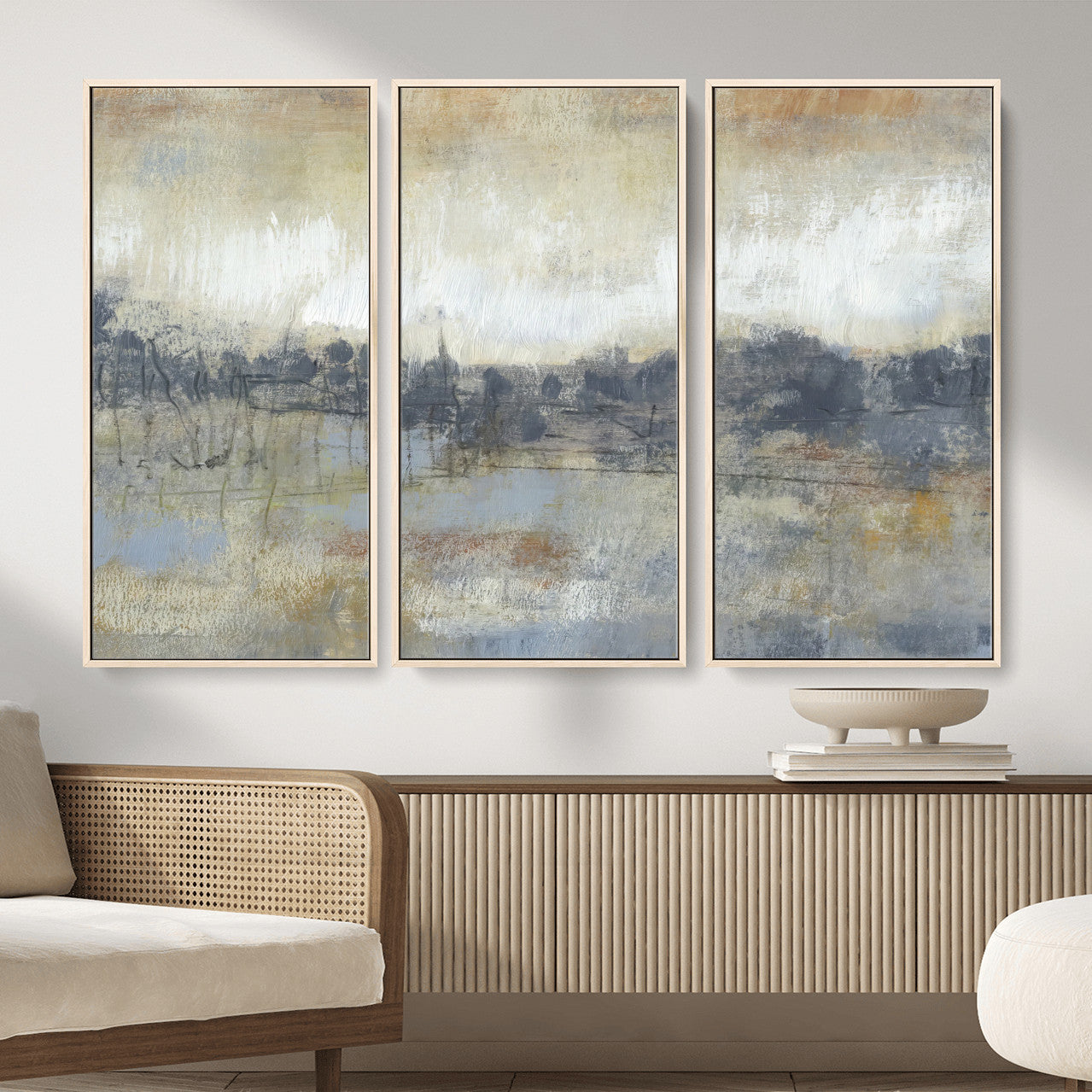 73973590-MGV-CV-36X24 - Abstract Neutral Landscape Painting Wall Art Canvas Print, Modern Minimal Texture Horizon Canvas Print, Beige Gray Contemporary Abstract Art Printing