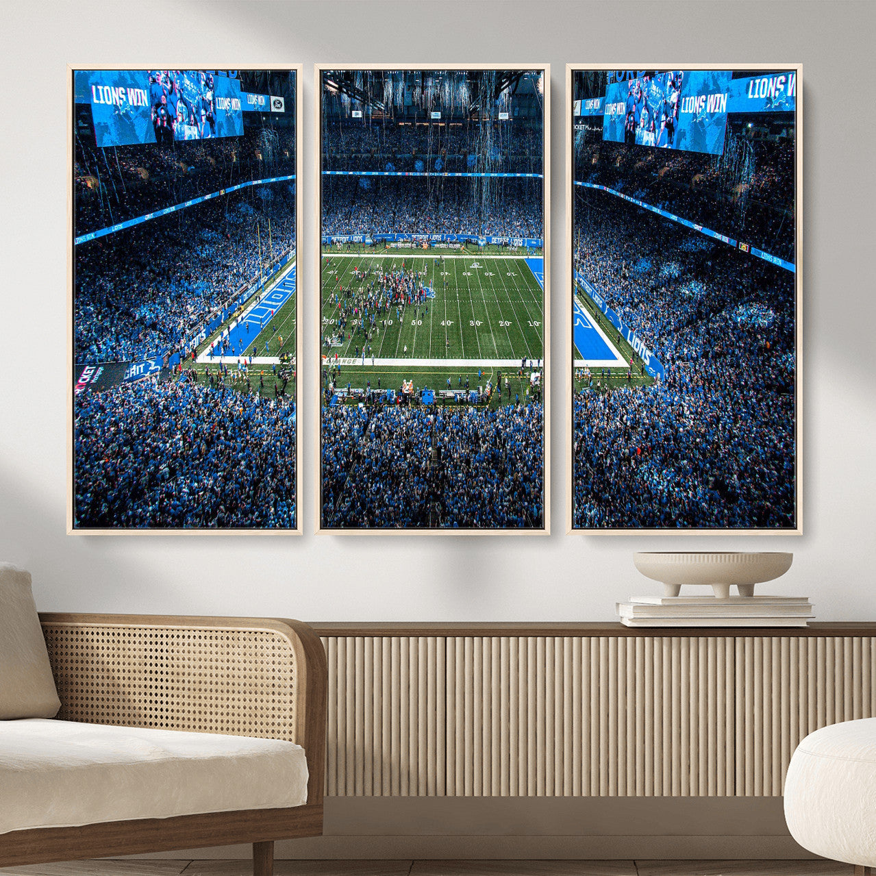 80882005-MGV-CV-36X24 - Detroit Lions Stadium Wall Art Canvas Print, Football Field Panorama Artwork, NFL Game Night Stadium Decor