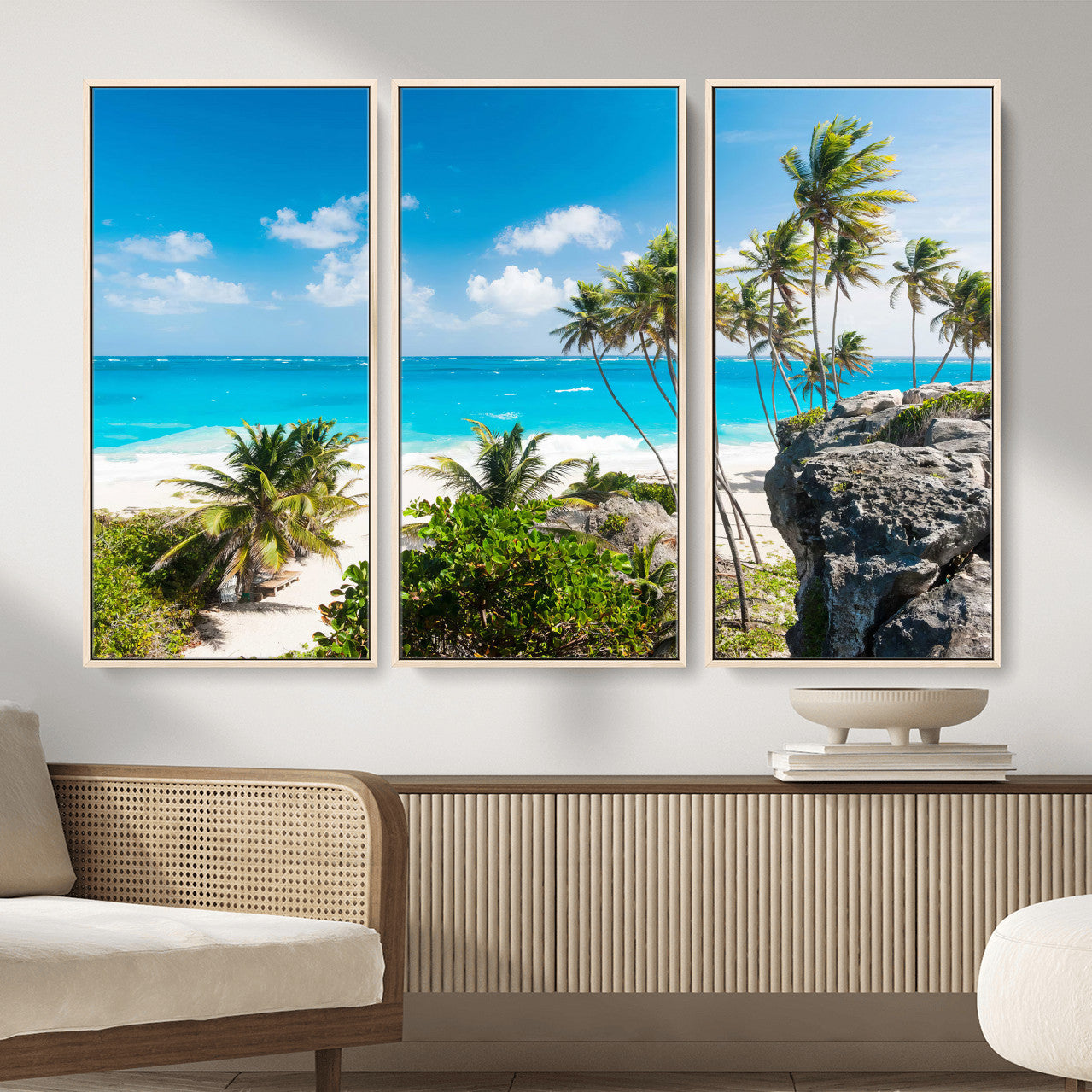 98605610-MGV-CV-36X24 - Tropical Beach Wall Art Canvas Print, Palm Tree Ocean Landscape Photography, Caribbean Coastal Artwork