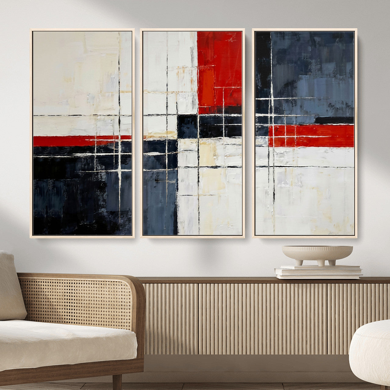 11921181-MGV-CV-36X24 - Navy Red Abstract Wall Art Canvas Print, Modern Luxury Geometric Painting Wall Decor for Living Room and Office