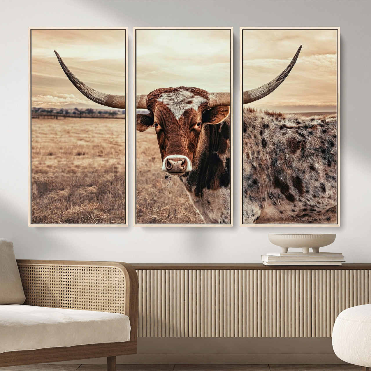 55805825-MGV-CV-36X24 - Texas Longhorn Wall Art Canvas Print – Western Cattle Ranch Artwork for Rustic Farmhouse Decor