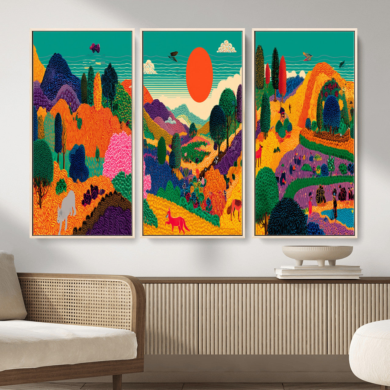 45710397-MGV-CV-48X32-3P - Colorful Japanese Landscape Print: Maximalist Panoramic Wall Art
