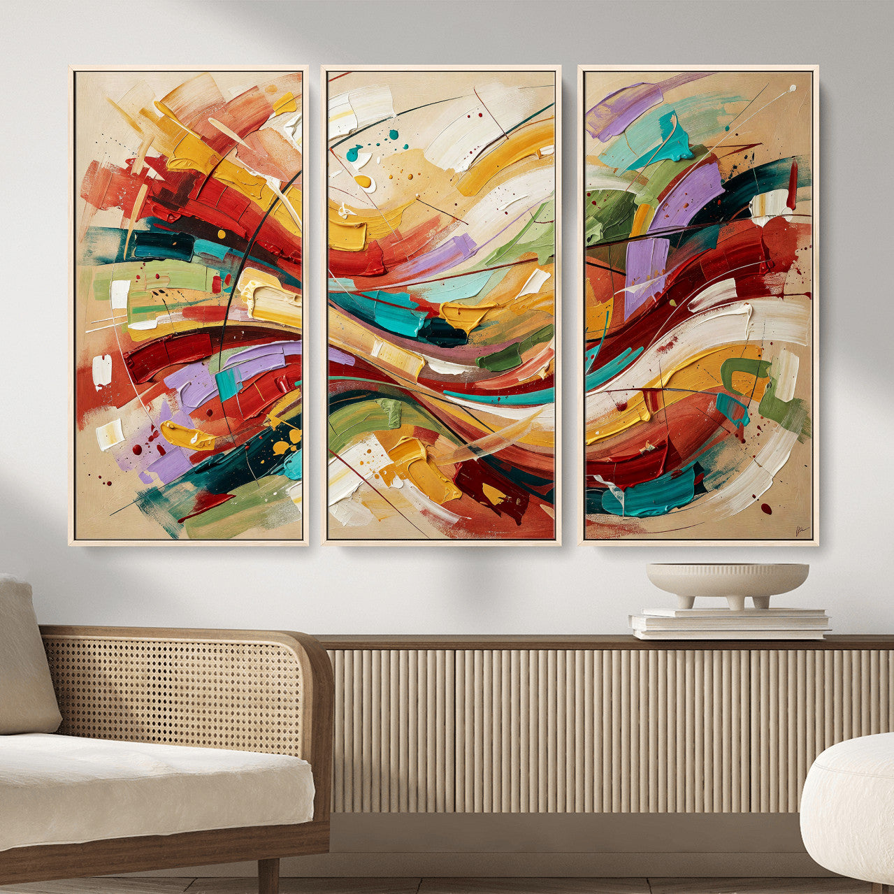 39887645-MGV-CV-36X24 - Geometric Abstract Wall Art Canvas Print, Orange Blue Abstract Expressionist Painting Print, Modern Geometric Abstract Canvas Art