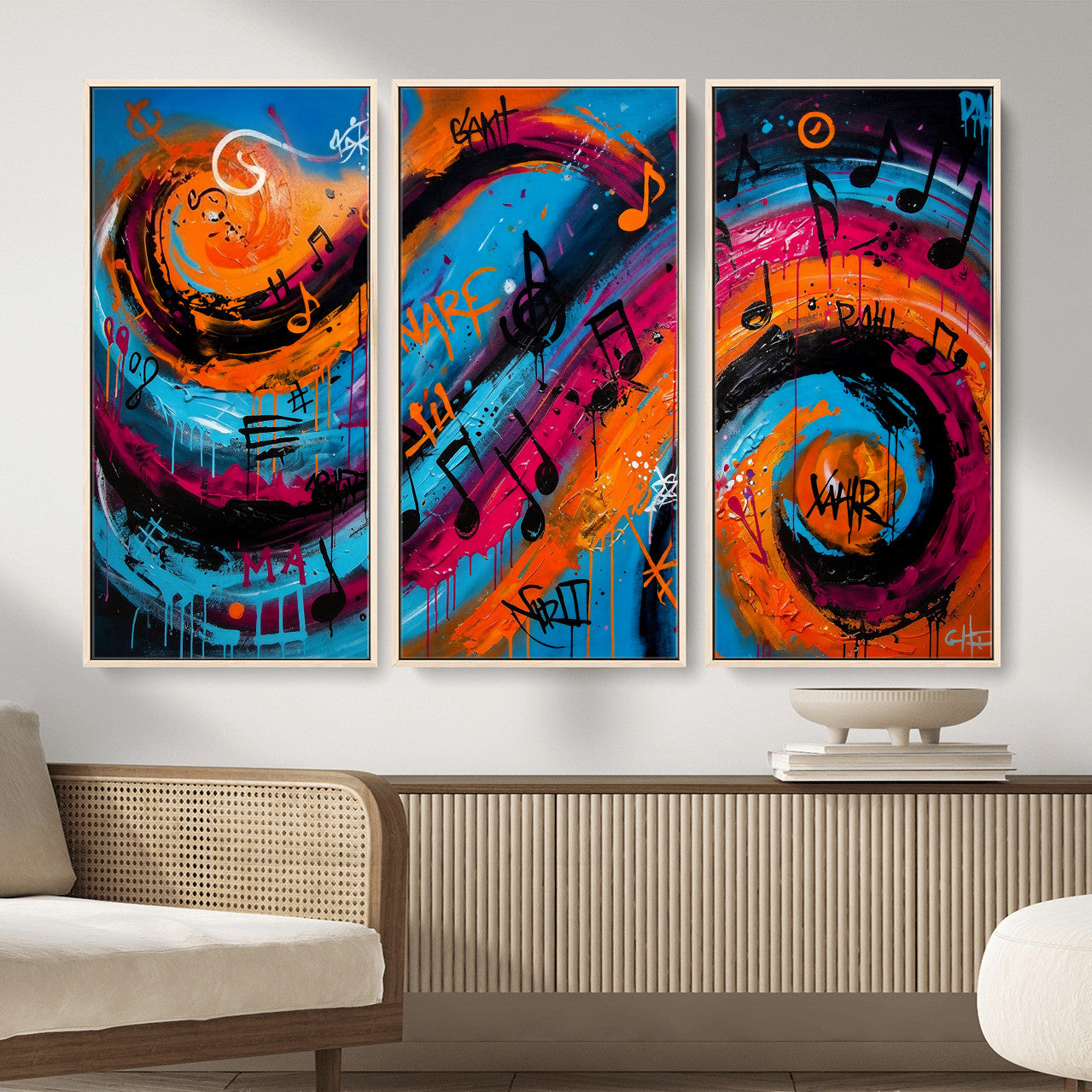 34936518-MGV-CV-36X24 - Geometric Abstract Wall Art Canvas Print, Orange Blue Abstract Expressionist Painting Print, Modern Geometric Abstract Canvas Art