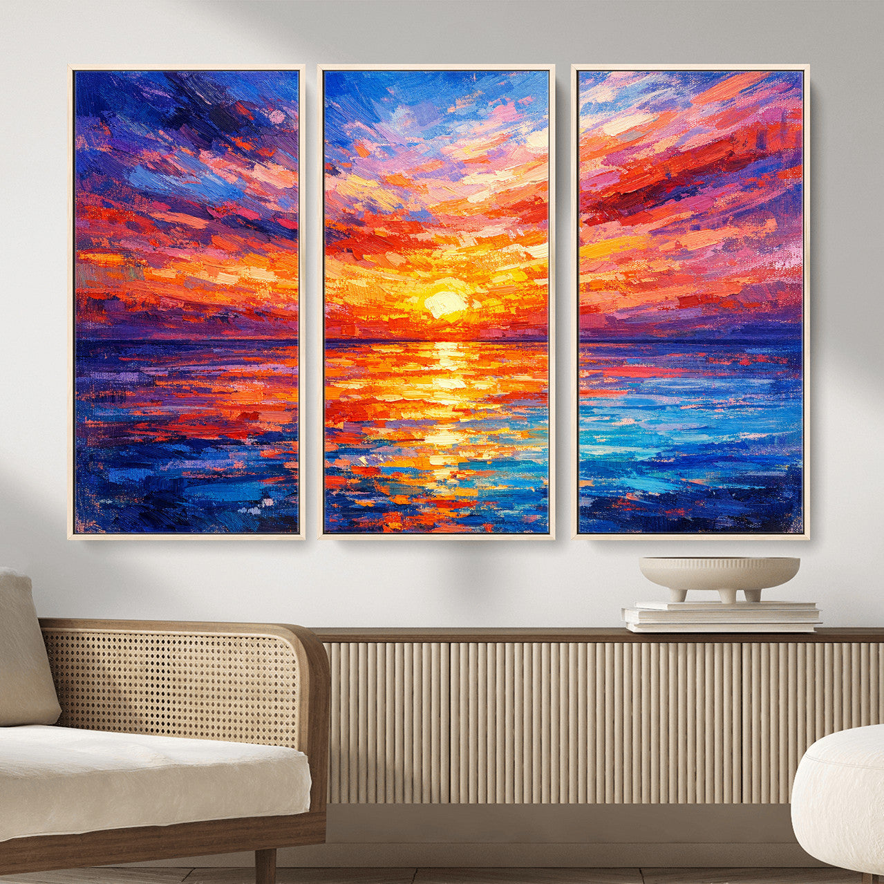 54915078-MGV-CV-36X24 - Colorful Knife Ocean Sunset Canvas — Orange Pink Teal Expressionist Sea Print | Colorful Coastal Wall Art | Vibrant Beach Decor Gift