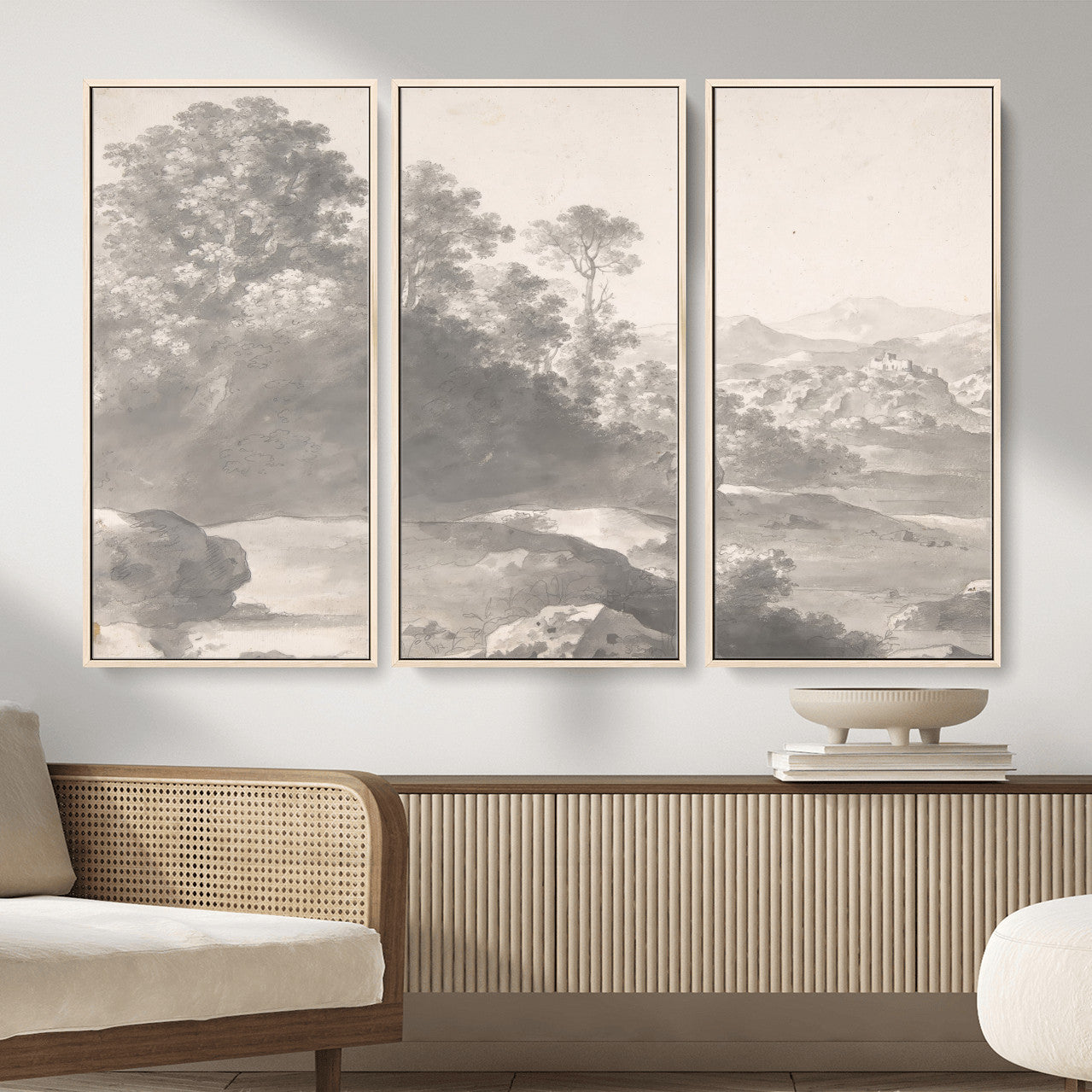 33041209-MGV-CV-36X24 - Van Poelenburch Landscape Canvas Wall Art — Dutch Golden Age Gray Wash Drawing Print | Baroque Italianate Nature Decor | Old Master Classic Gift