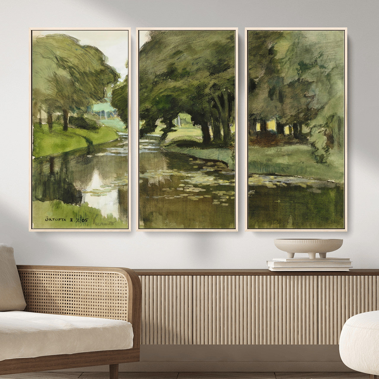 54446767-MGV-CV-36X24 - Anders Zorn Watercolor Canvas Print, Örtofta 1905 Swedish River Landscape, Impressionist Nature Art, Scandinavian Wall Decor, Plein Air Painting Print