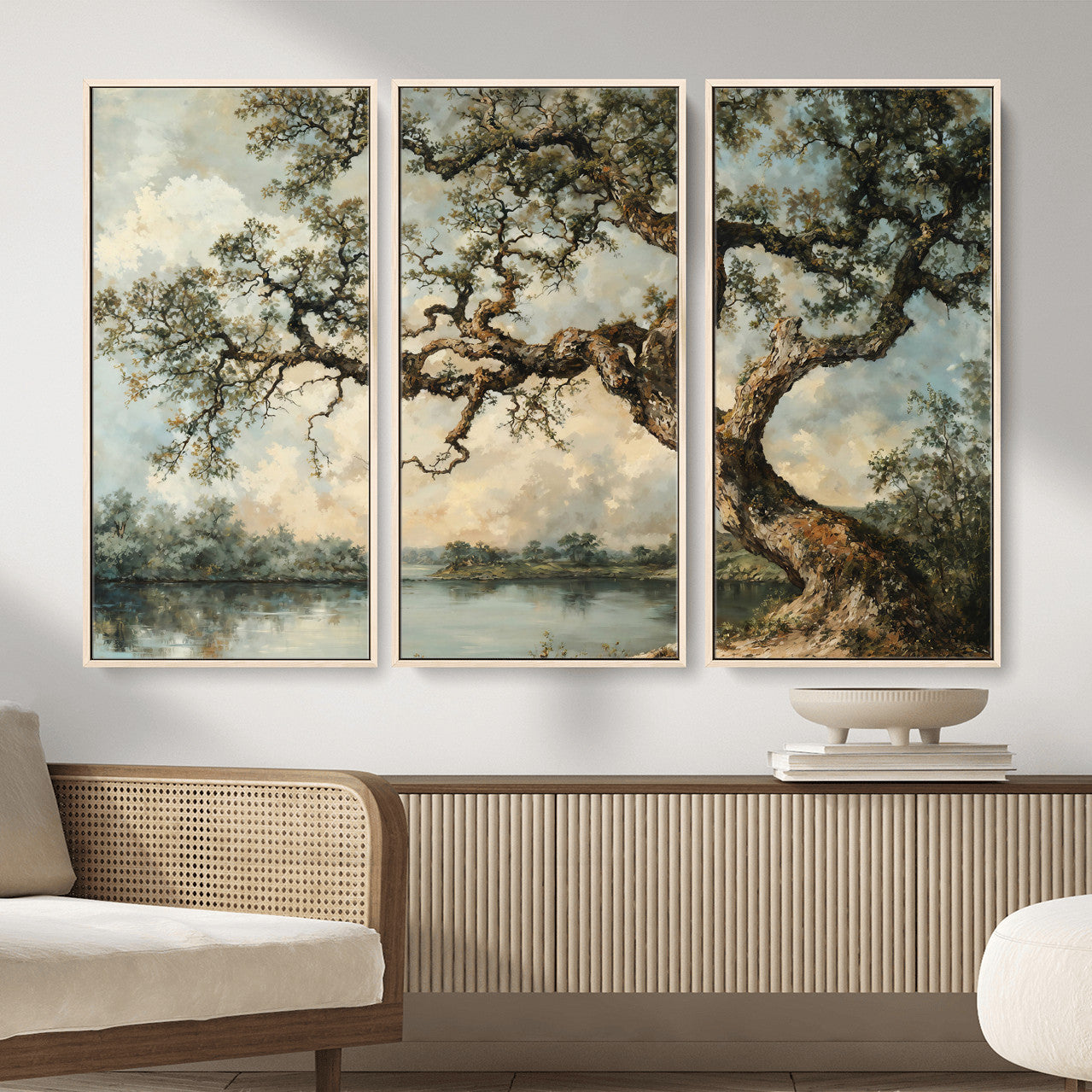 63857726-MGV-CV-36X24 - Old Oak Tree Canvas Wall Art, Turner Inspired Romantic Landscape Print, Vintage Nature Painting, Living Room Wall Decor, Antique Style Tree Art