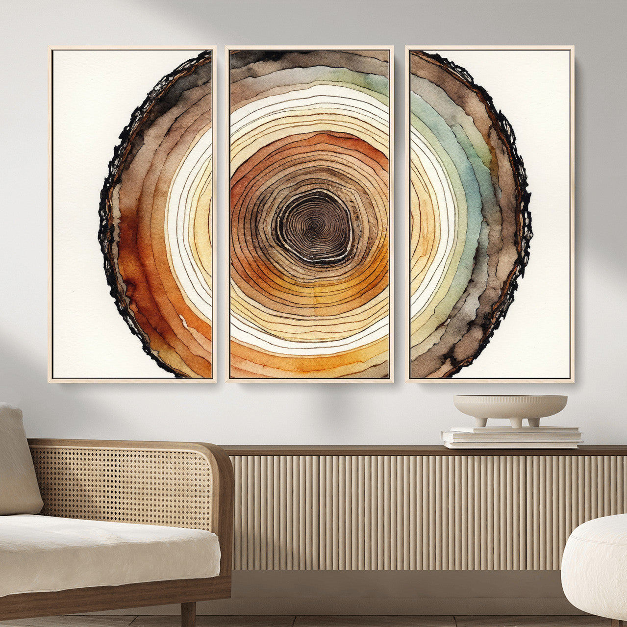 13719680-MGV-CV-36X24 - Natural Wood Slice Wall Art Canvas Print, Tree Ring Wall Art, Framed Abstract Nature Wall Decor, Earth Tone Statement Canvas Print