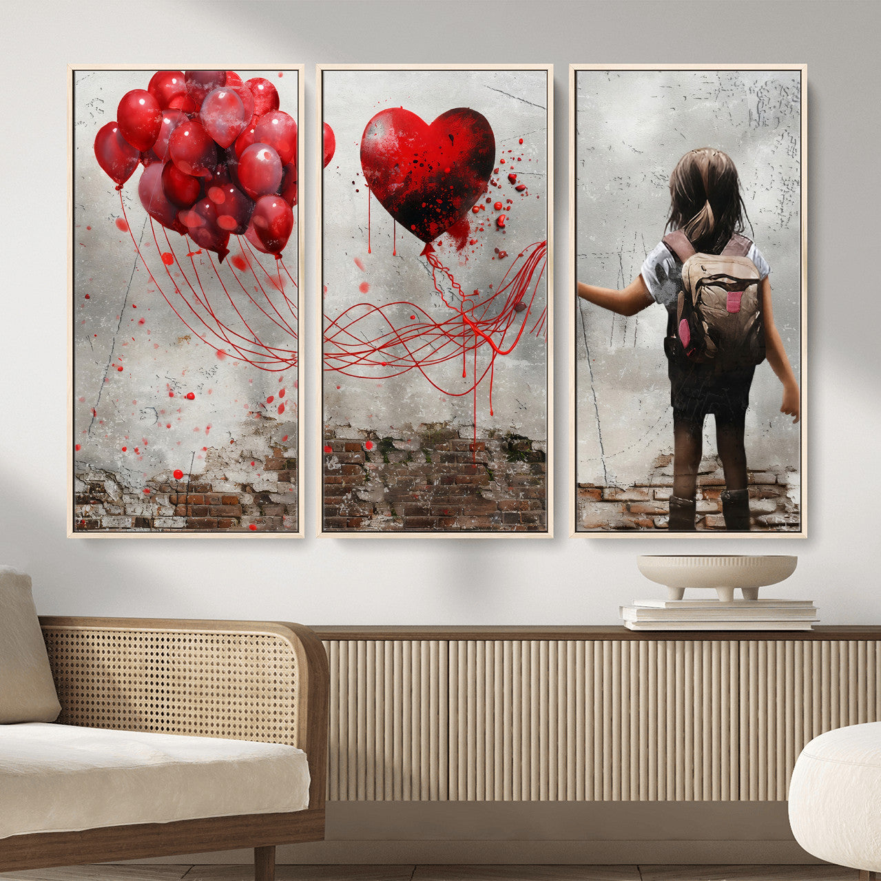 2162830T-MGV-CV-36X24 - Girl Graffiti Wall Art Canvas Print, Red Balloon Heart Street Art, Urban Love Artwork for Living Room Bedroom Hallway Office, Modern Abstract Canvas Wall Decor Home Decor
