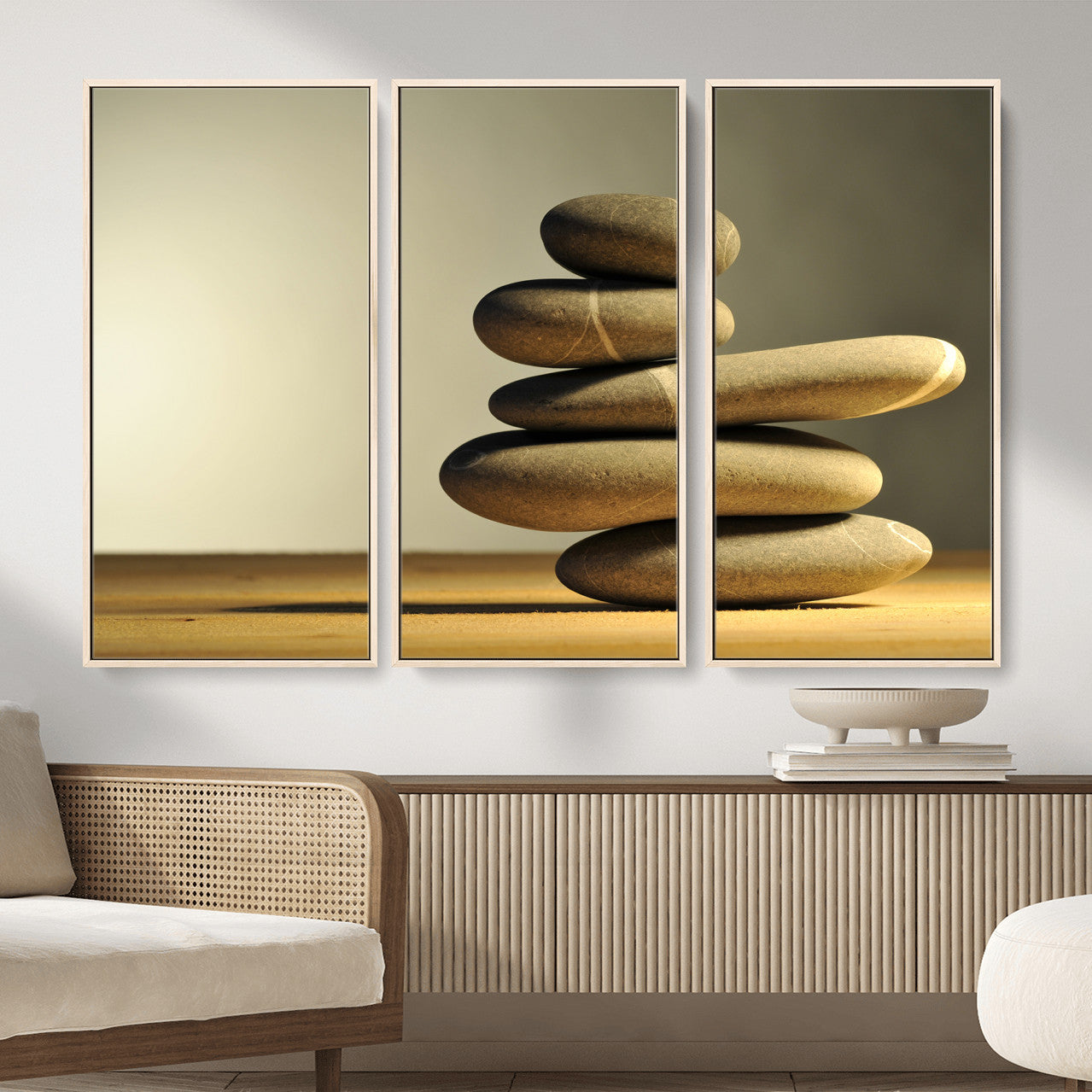 85424263-MGV-CV-36X24 - Zen Stone Wall Art Canvas Print, Balanced Rock Stack Framed Spa Artwork, Minimalist Meditation Decor for Living Room Bedroom Office Bathroom