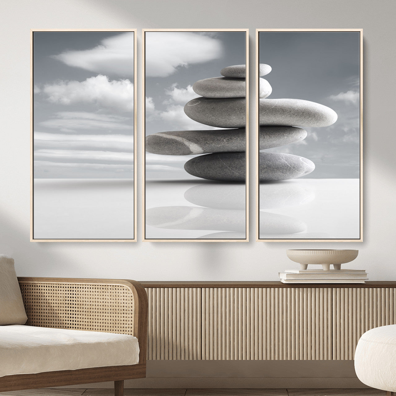 86426188-MGV-CV-36X24 - Zen Stone Wall Art Canvas Print, Balanced Rock Stack Framed Spa Artwork, Minimalist Meditation Decor for Living Room Bedroom Office Bathroom
