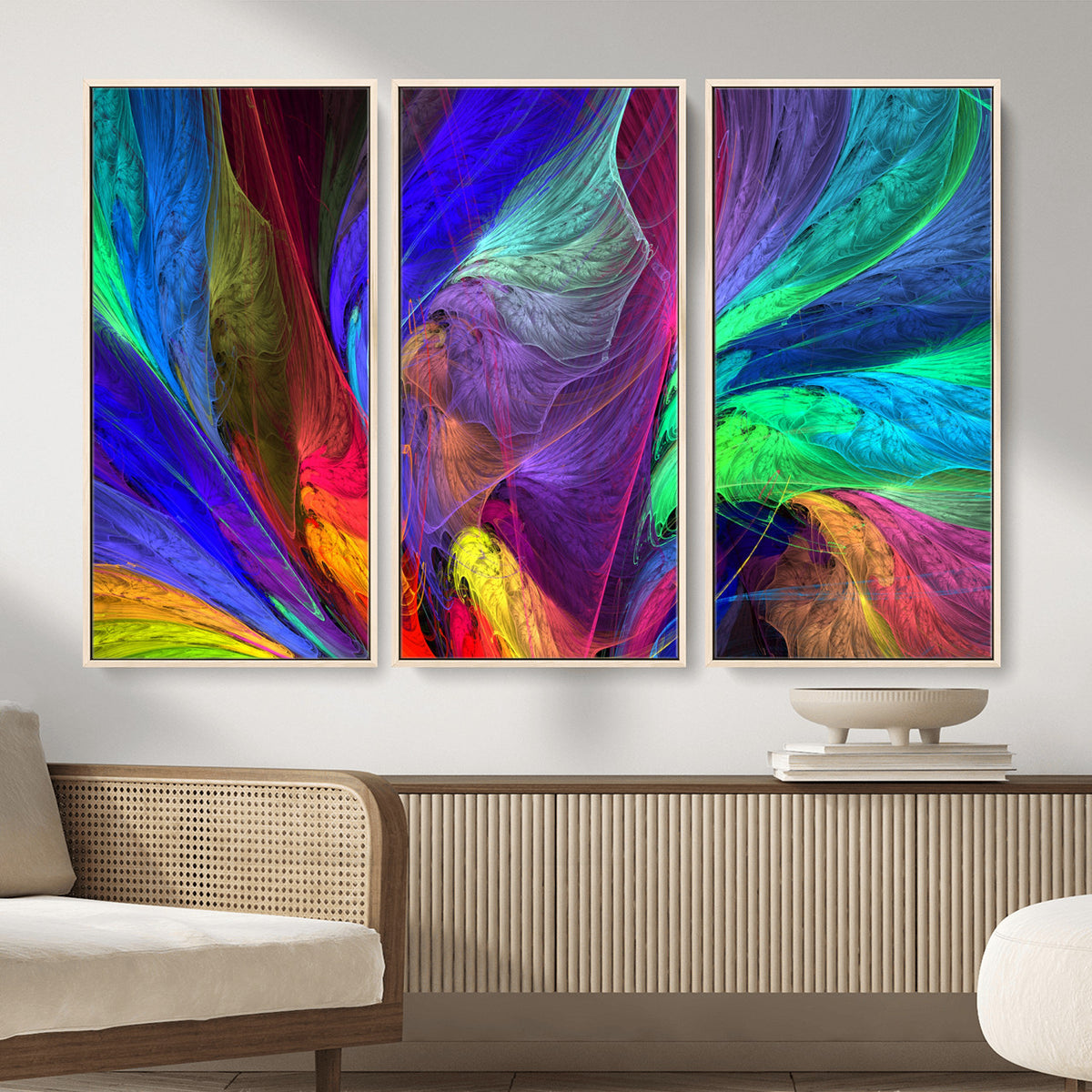 376925791-MGV-CV-36X24 - Colorful Abstract Canvas Wall Art, Rainbow Swirl Fractal Print, Bold Multicolor Living Room Decor, Vibrant Energy Art, Large Abstract Wall Art