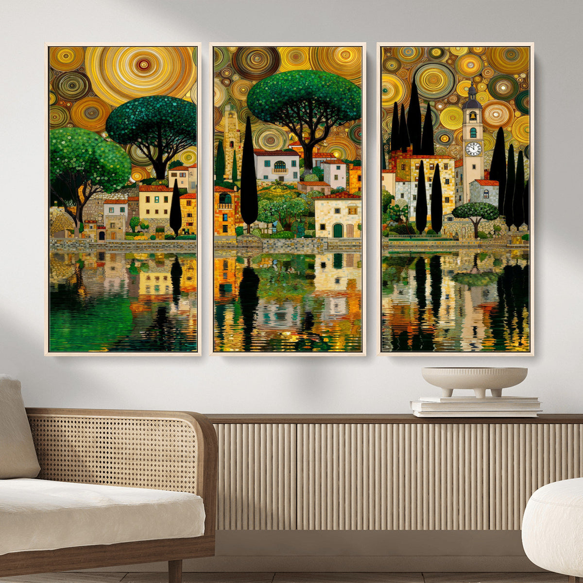 93010897-MGV-CV-36X24 - Gustav Klimt Golden Cityscape Wall Art Canvas Print,
