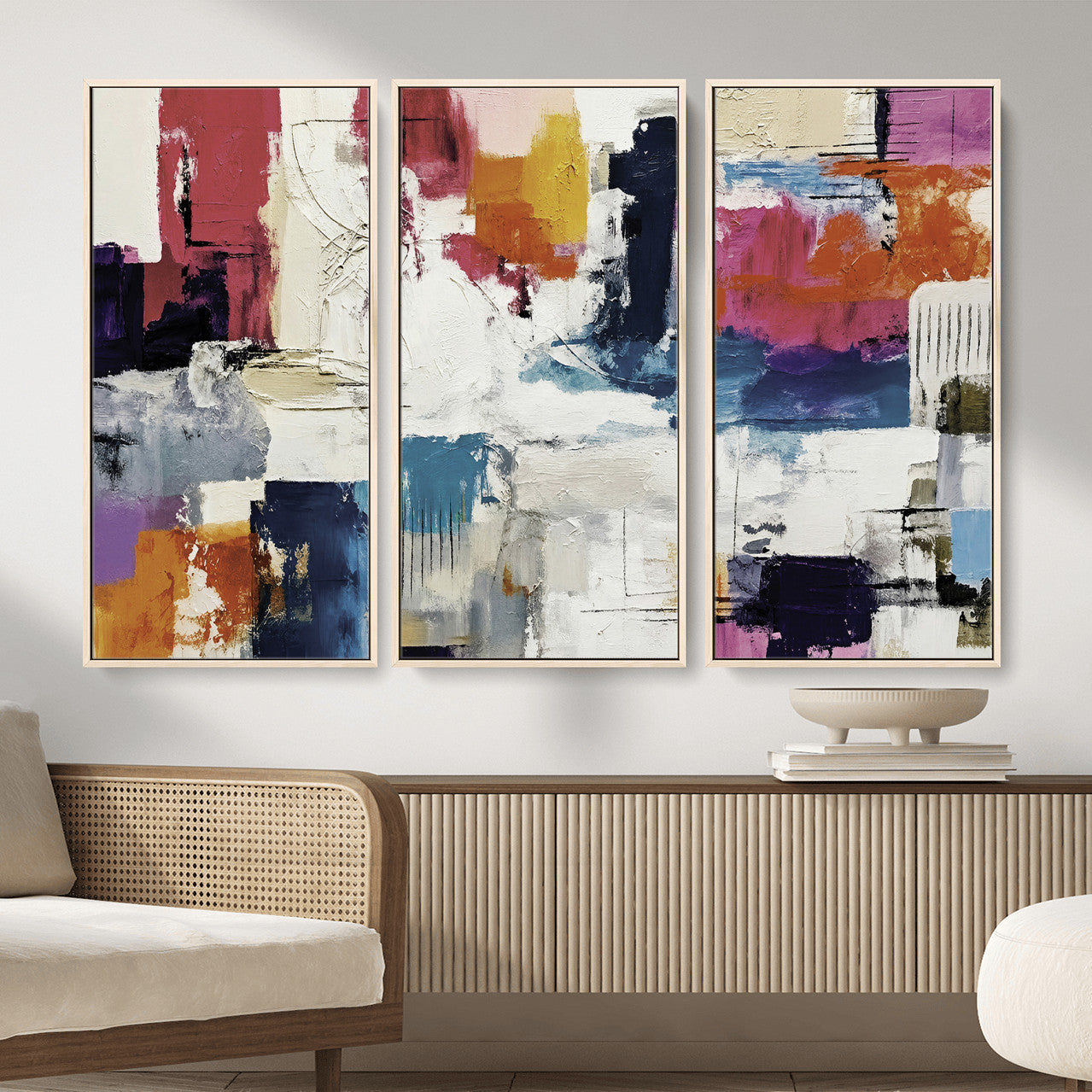 57864023-MGV-CV-36X24 - Blue Teal Abstract Canvas Wall Art, Modern Textured Painting Print, Navy Orange White Contemporary Art, Neutral Living Room Decor, Office Art