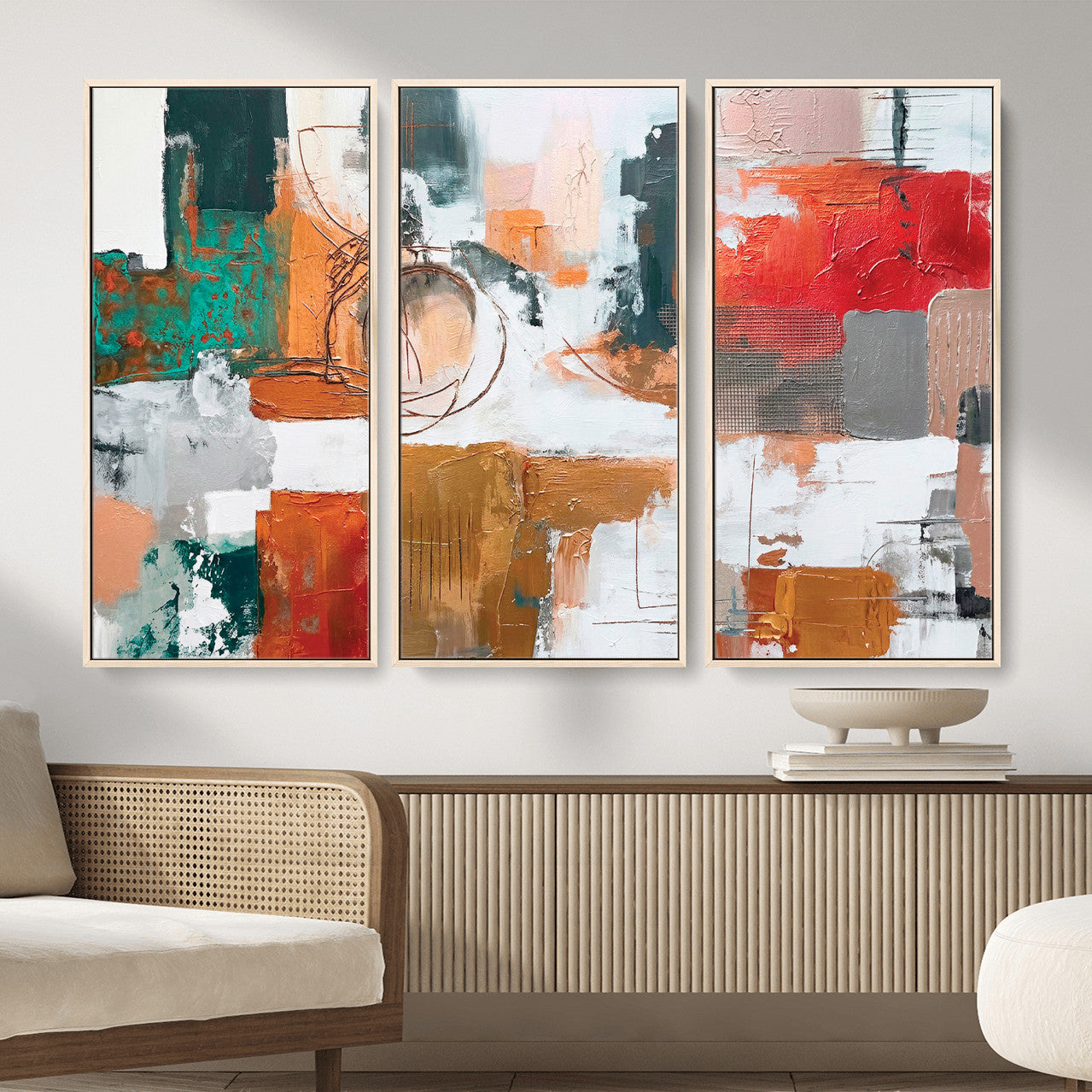 50720312-MGV-CV-36X24 - Blue Teal Abstract Canvas Wall Art | Modern Textured Painting Print, Navy Orange White Contemporary Art, Neutral Living Room Decor, Office Art.