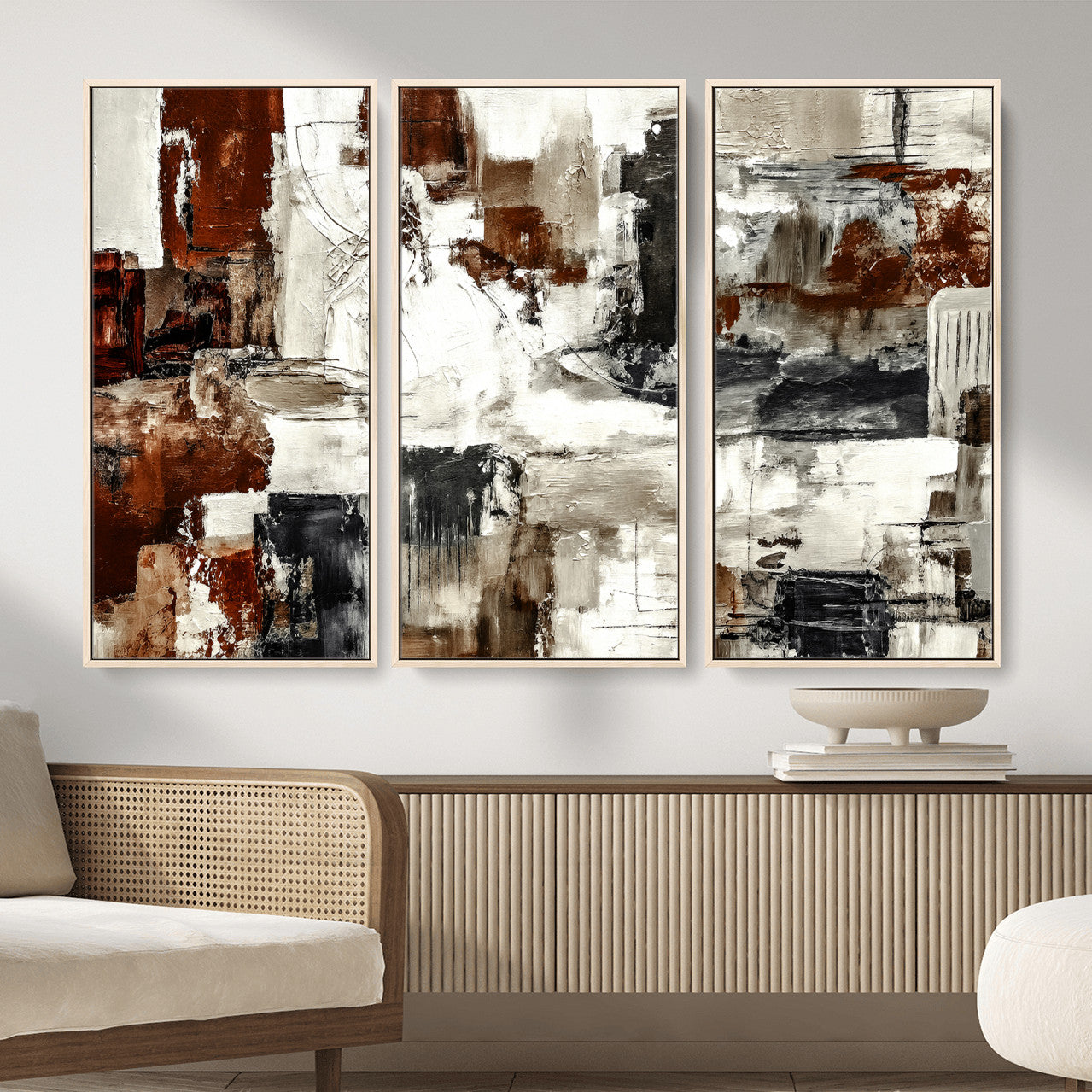 53022468-MGV-CV-36X24 - Blue Teal Abstract Canvas Wall Art, Modern Textured Painting Print, Navy Orange White Contemporary Art, Neutral Living Room Decor, Office Art