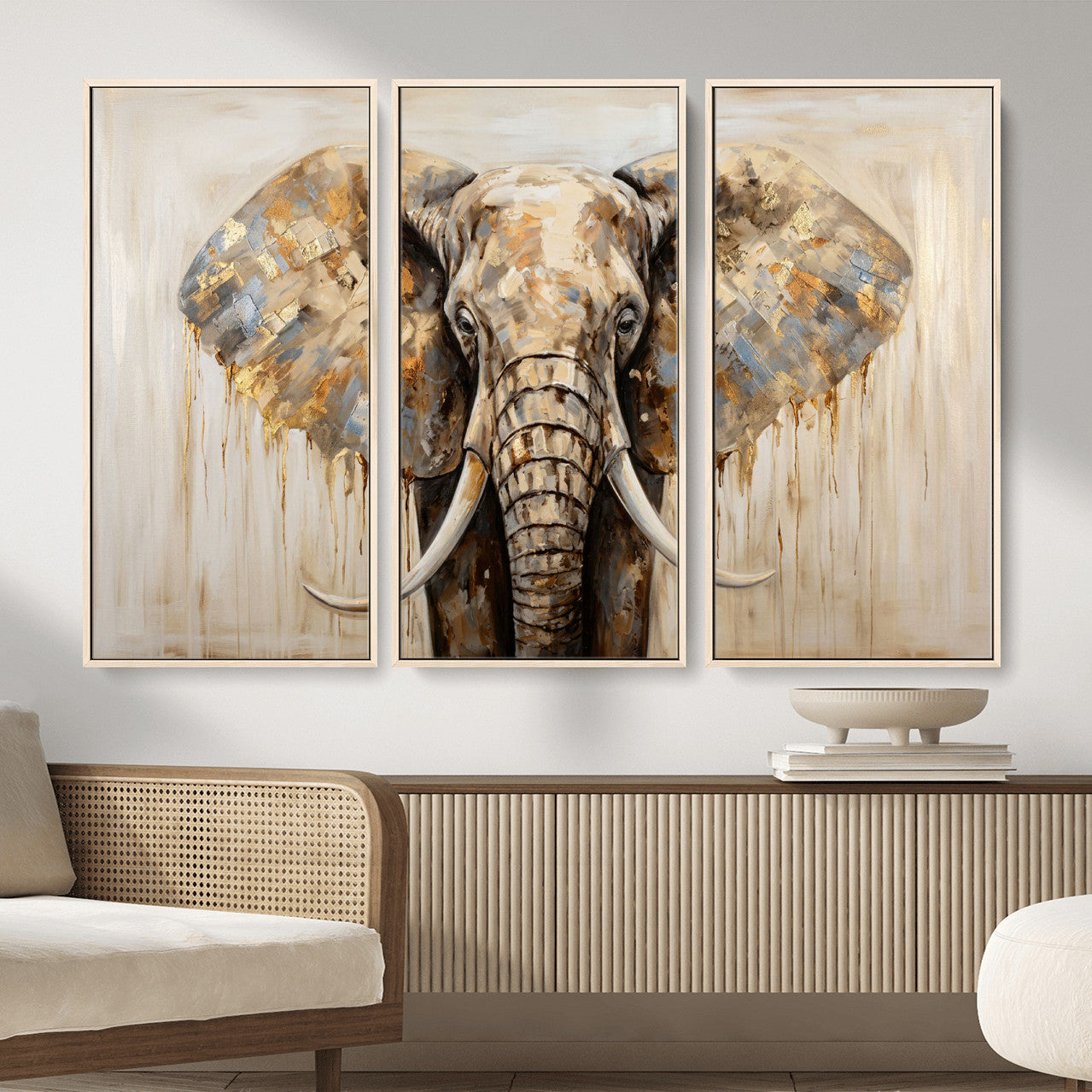 95819221-MGV-CV-36X24 - Gold Leaf Elephant Canvas Wall Art Abstract African Wildlife Painting Print