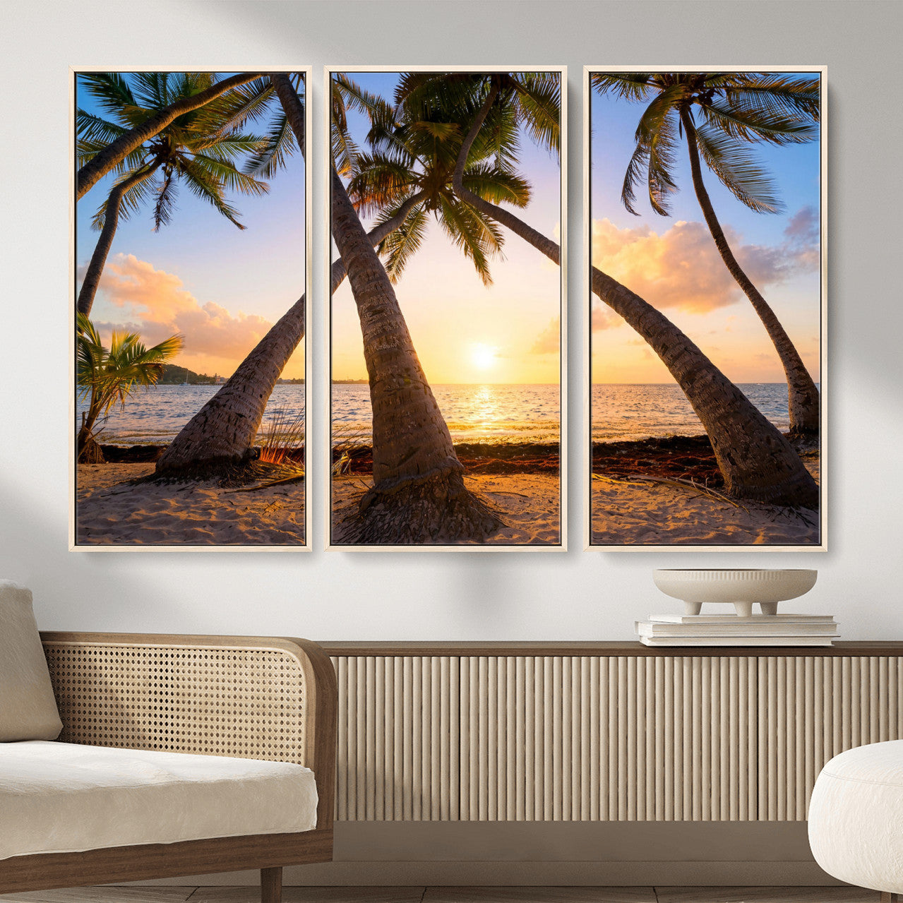 75123213-MGV-CV-36X24 - Tropical Island Coconut Palm Trees Sunset Wall Art Canvas Print - Turquoise Beach Print for Nautical Home Decor