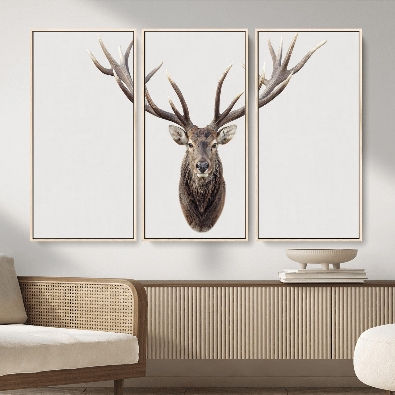 840173GY-MGV-CV-36X24 - Majestic Red Deer Canvas Wall Art – Stag Antlers Horns Print, Wildlife Hunting Poster, Rustic Cabin Lodge Decor