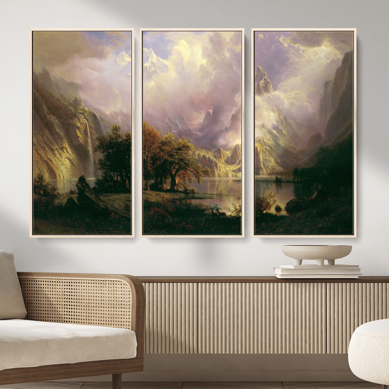 49189463-MGV-CV-36X24 - Albert Bierstadt Rocky Mountain Landscape Wall Art Canvas Print, Classic Fine Art Painting Print