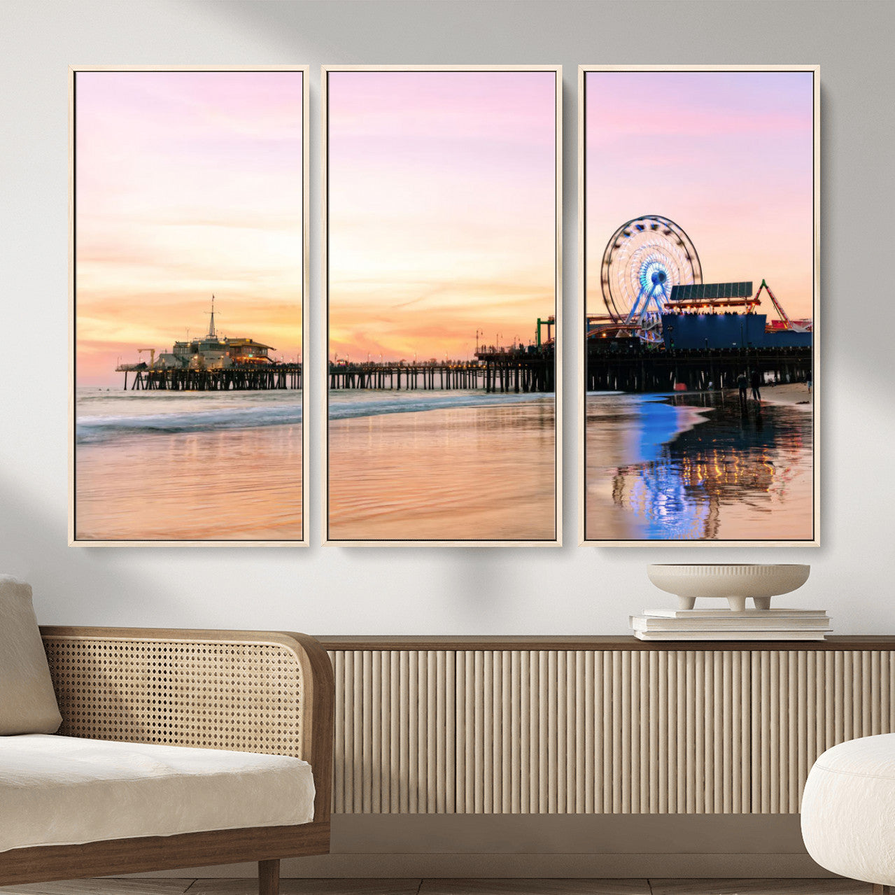 27381272-MGV-CV-36X24 - Santa Monica Pier Sunset Beach Wall Art Canvas Print, California Ferris Wheel Photo Print