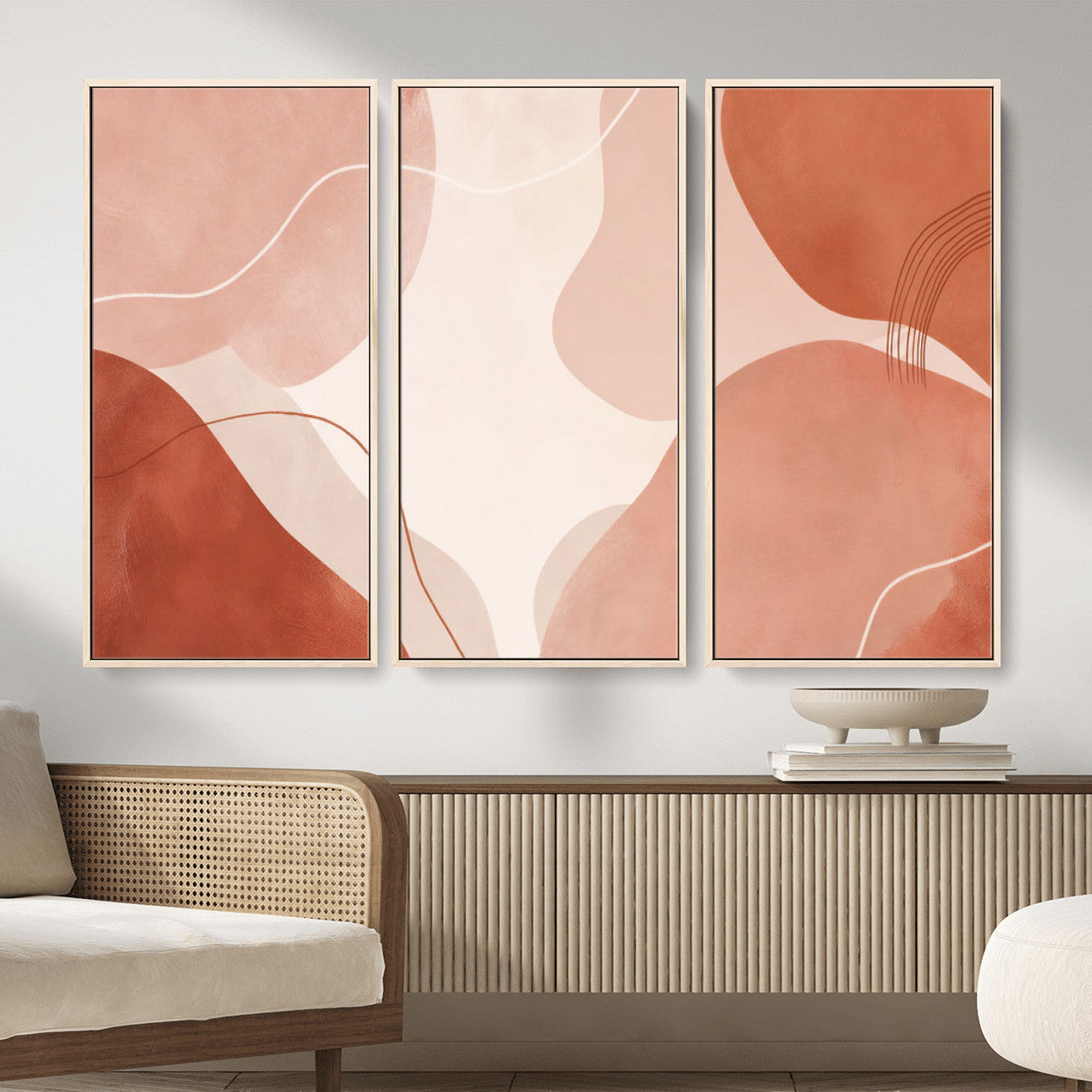 17685421-MGV-CV-36X24 - Abstract Boho Terracotta Wall Art Canvas Print, Mid Century Minimalist Painting Print