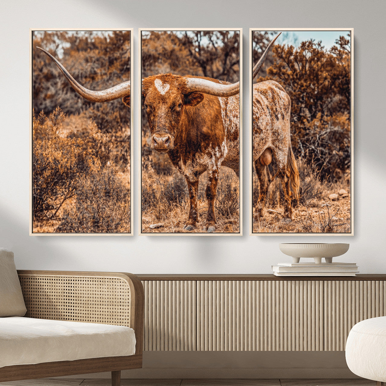 62076449-MGV-CV-36X24 - Texas Cow Bull Longhorn Print for Western Wall Art Decor for Farmhouse