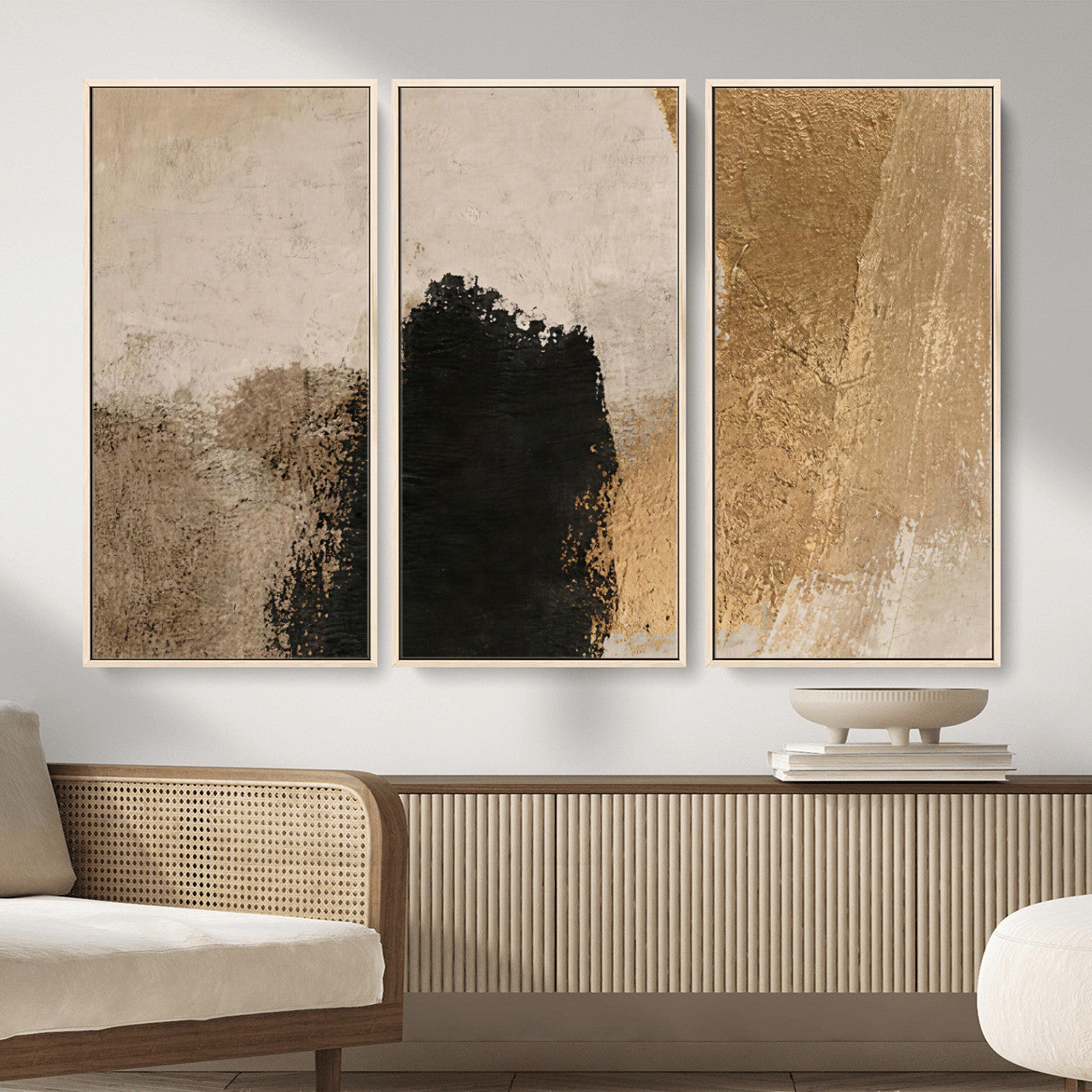 36003778-MGV-CV-48X32-3P - Mid Century Modern Geometric Canvas Wall Art, Abstract Triptych Print