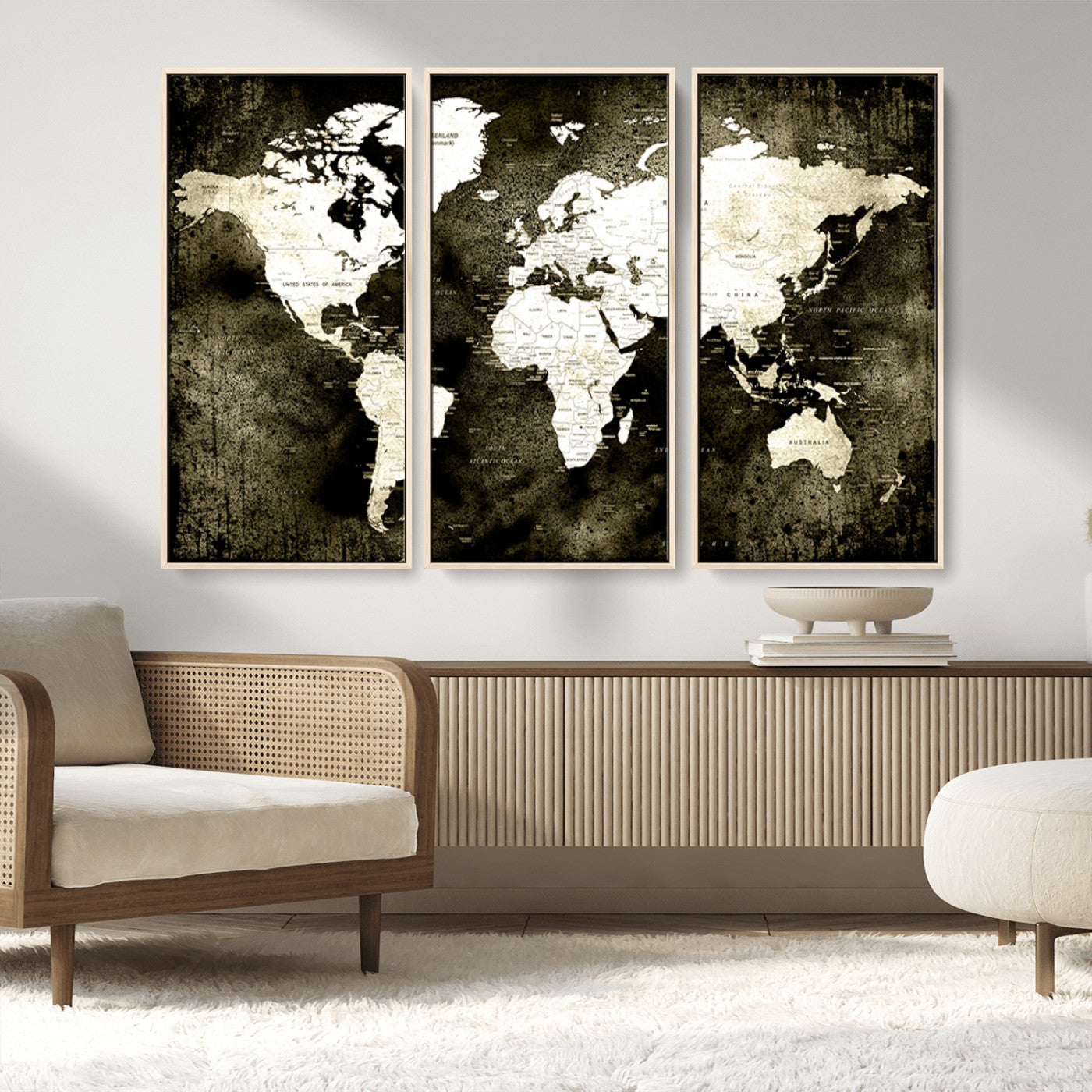 66737-MGV-CV-36X24-Vintage World Map Canvas Wall Art – Framed Push Pin Travel Map for Home and Office Decor, Rustic Wall Artwork for Travelers