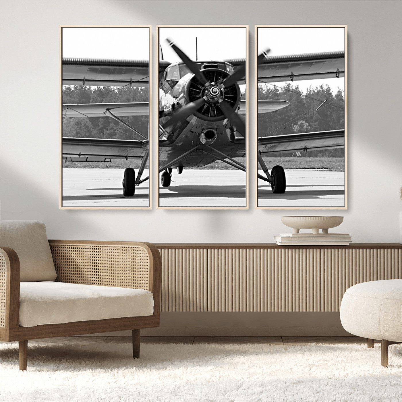 74816-MGV-FC-48X32-3P_Natural-Wall Art Old War Plane Canvas Print
