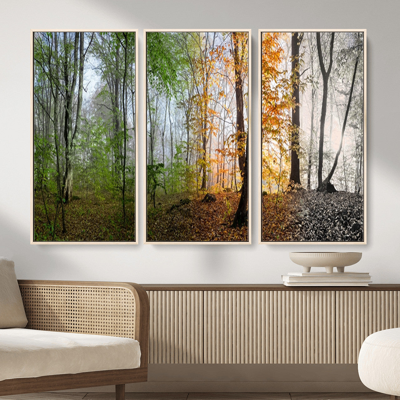 95317-MGV-CV-36X24 - Four Seasons Wall Art Forest Canvas Print – Triptych Seasonal Nature Print – Landscape Decor for Living Room