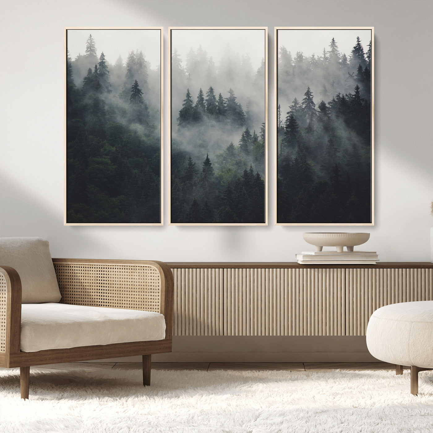 74938-MGV-FC-48X32-3P_Natural-Nature Wall Decor - Serene Triptych Nature Print – Woodland Landscape Decor for Living Room or