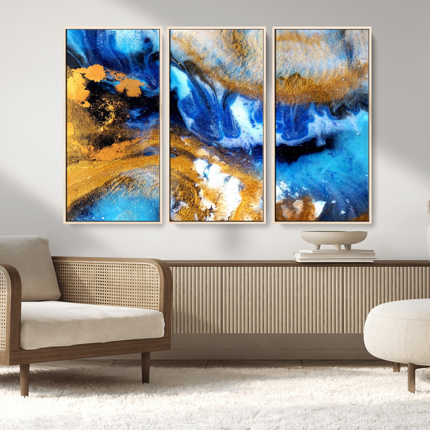 42100-MGV-CV-36X24-Blue Orange Marble Fluid Effect Canvas Wall Art Print