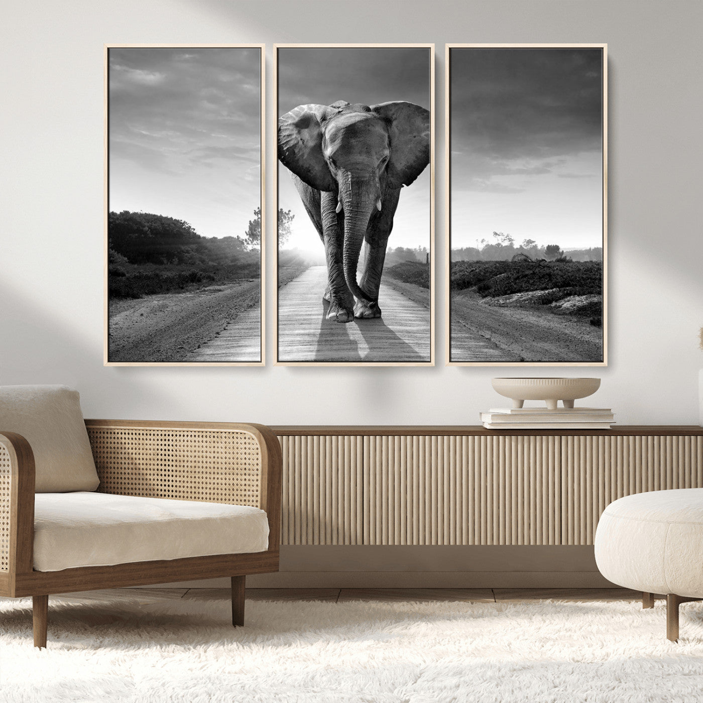 -Black and White Elephant Wall Art Canvas Print