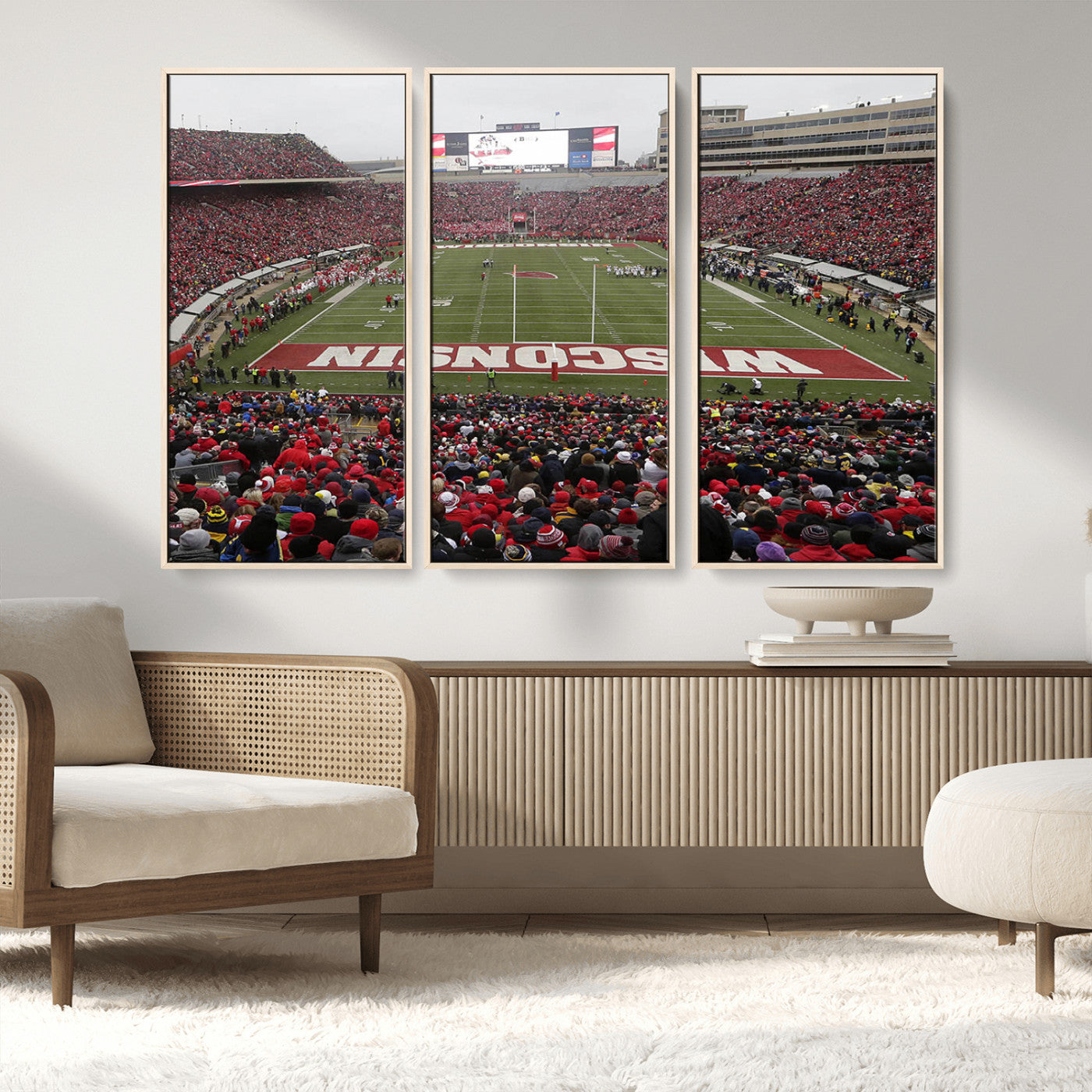 23461-MGV-FC-48X32-3P_Natural-Wisconsin Badgers Team Print Canvas - Madison Camp Randall Stadium Wall Art Canvas Print