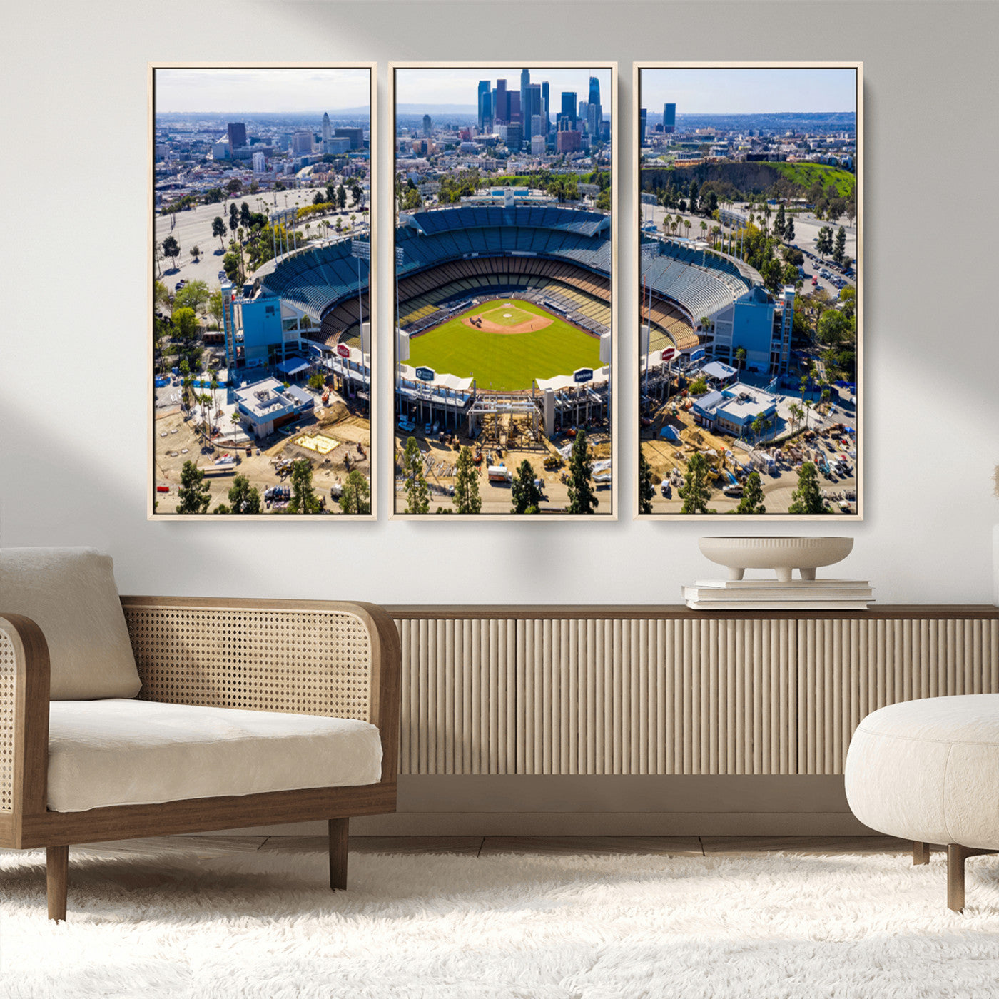 58596-MGV-FC-48X32-3P_Natural-Los Angeles Dodgers Dodger Stadium Wall Art Canvas Print - MLB Baseball Stadium, Framed Los Angeles