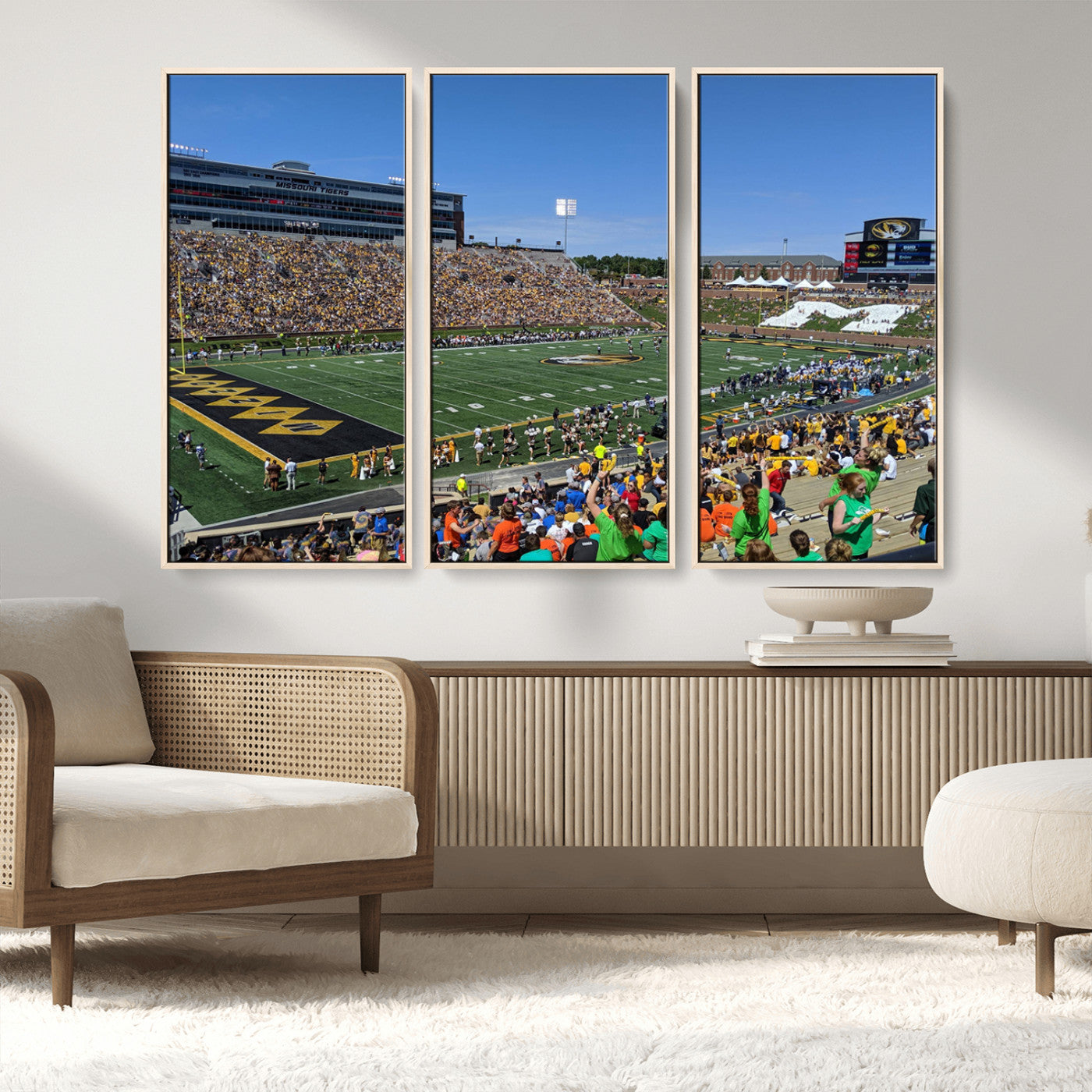 38399-MGV-FC-48X32-3P_Natural-University of Missouri Tigers Football Team Print - Columbia Faurot Field Memorial Stadium Wall Art