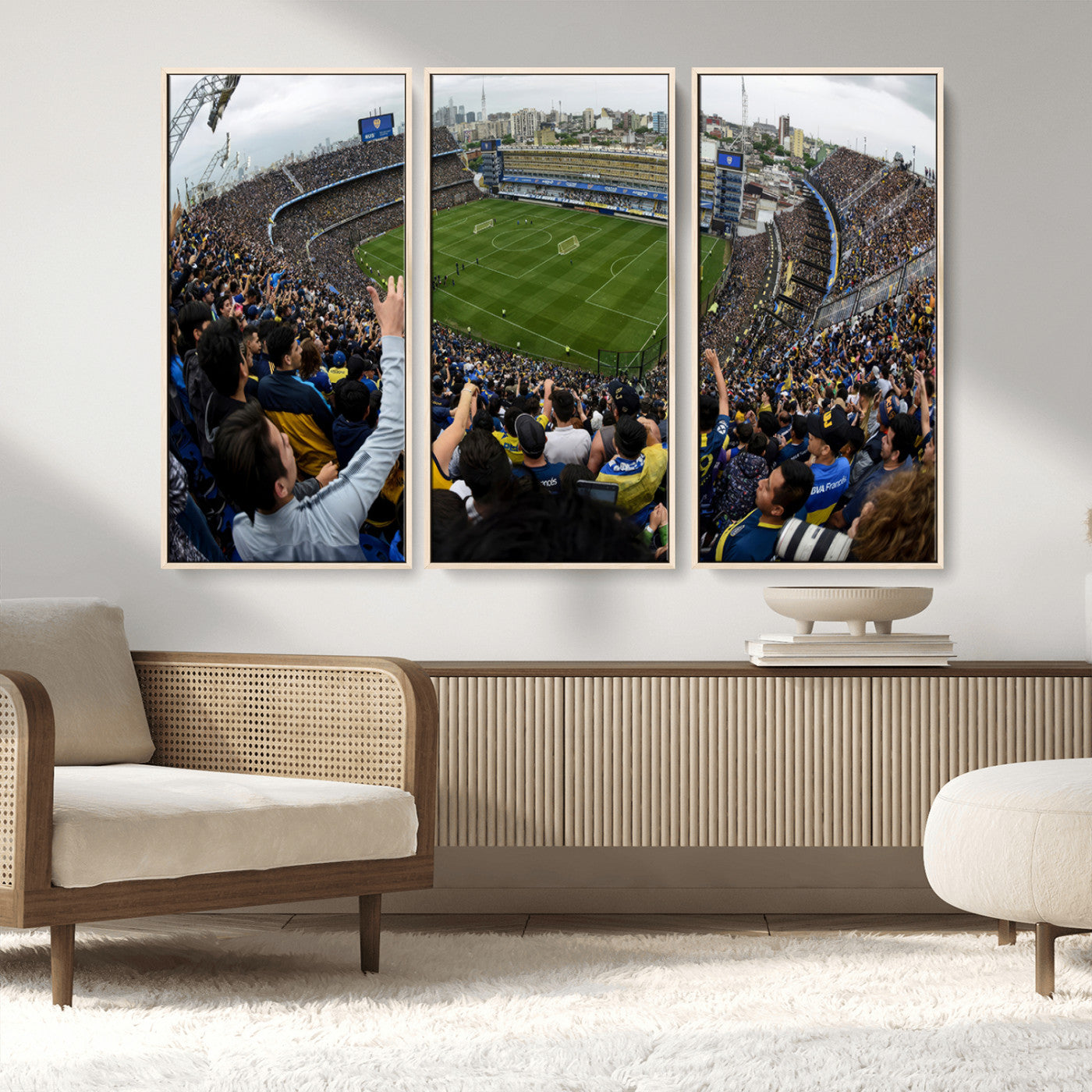23173-MGV-FC-48X32-3P_Natural-Boca Juniors Soccer Team Print - Buenos Aires Bombonera Stadium Wall Art Canvas Print