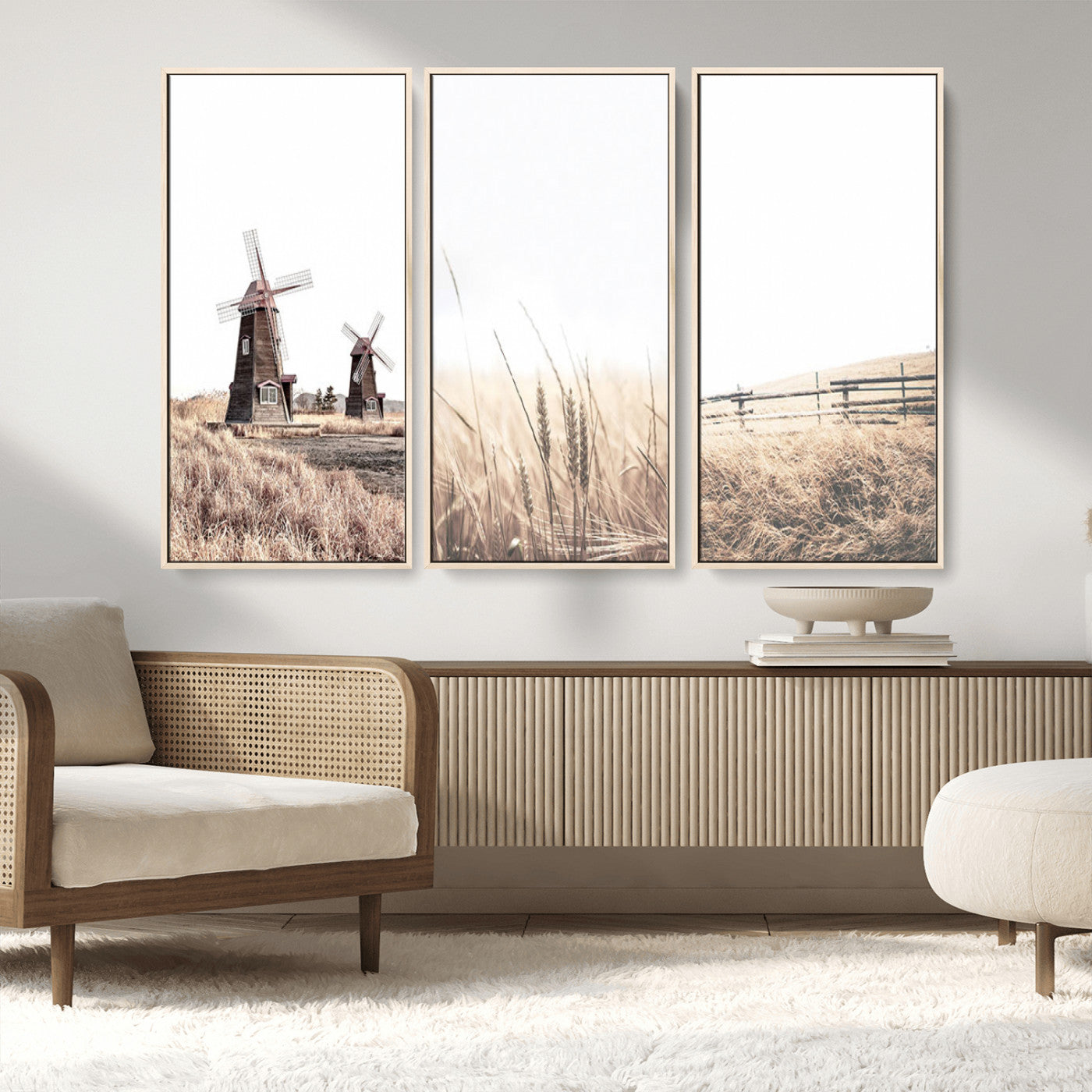56649-MGV-CV-36X24-Farm Prints Set, Set of 3 Farmhouse Wall Art, Country House Decor, Barn Print, Wheat Print,