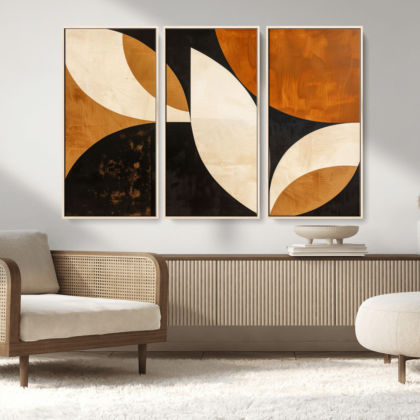 21251-MGV-FC-48X32-3P_Natural-Geometric Abstract Wall Art Canvas Print, Mid Century Modern Wall Art Print
