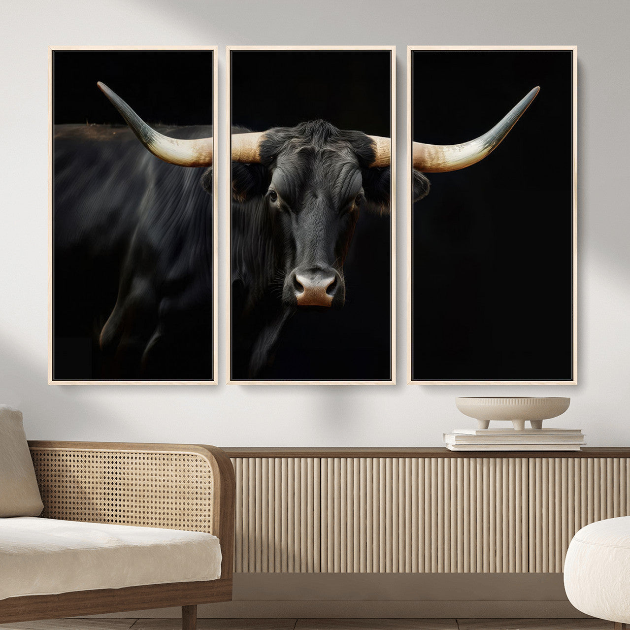 63798-MGV-CV-36X24 - Texas Longhorn Cow | Majestic Black Bull Wall Art Canvas Print - Farmhouse Animal Decor - Ready to