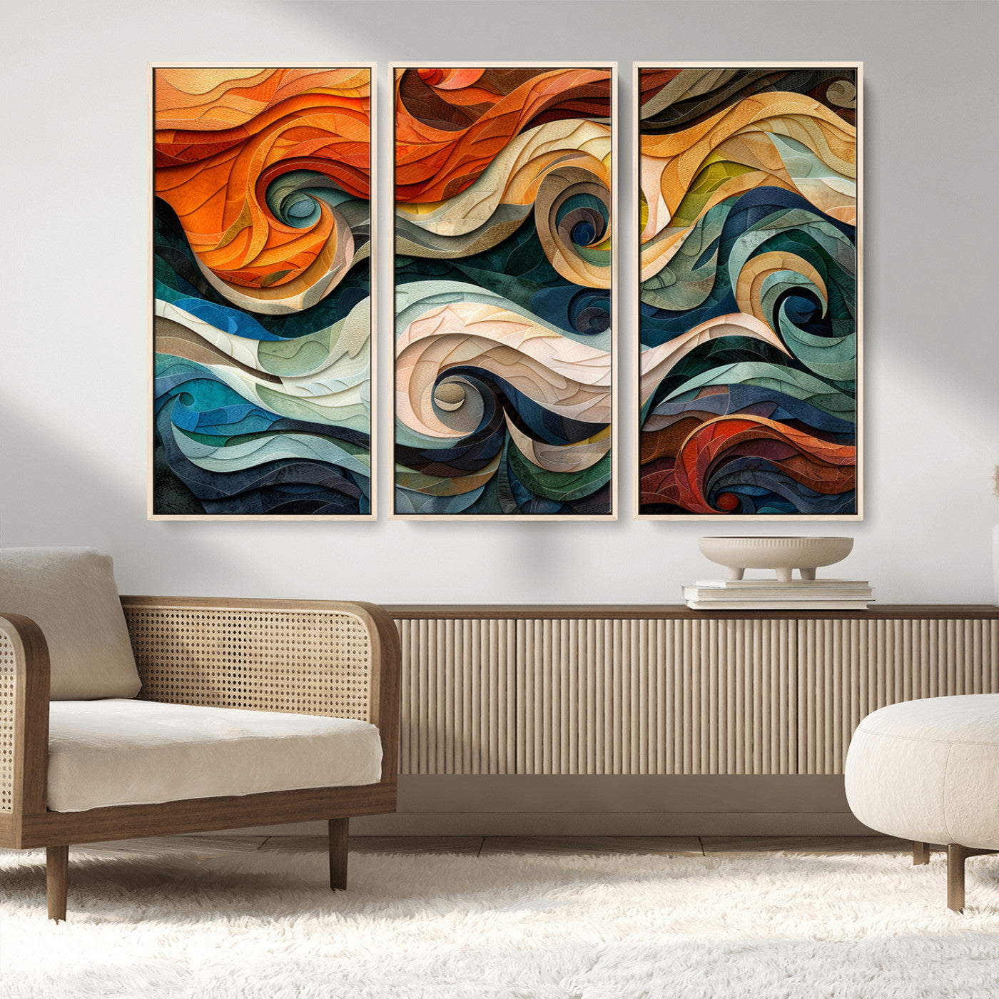 98463-MGV-FC-48X32-3P_Natural-Abstract Wave Wall Art | Ready to Hang Framed Canvas Print | Vibrant Home Decor for Modern Spaces