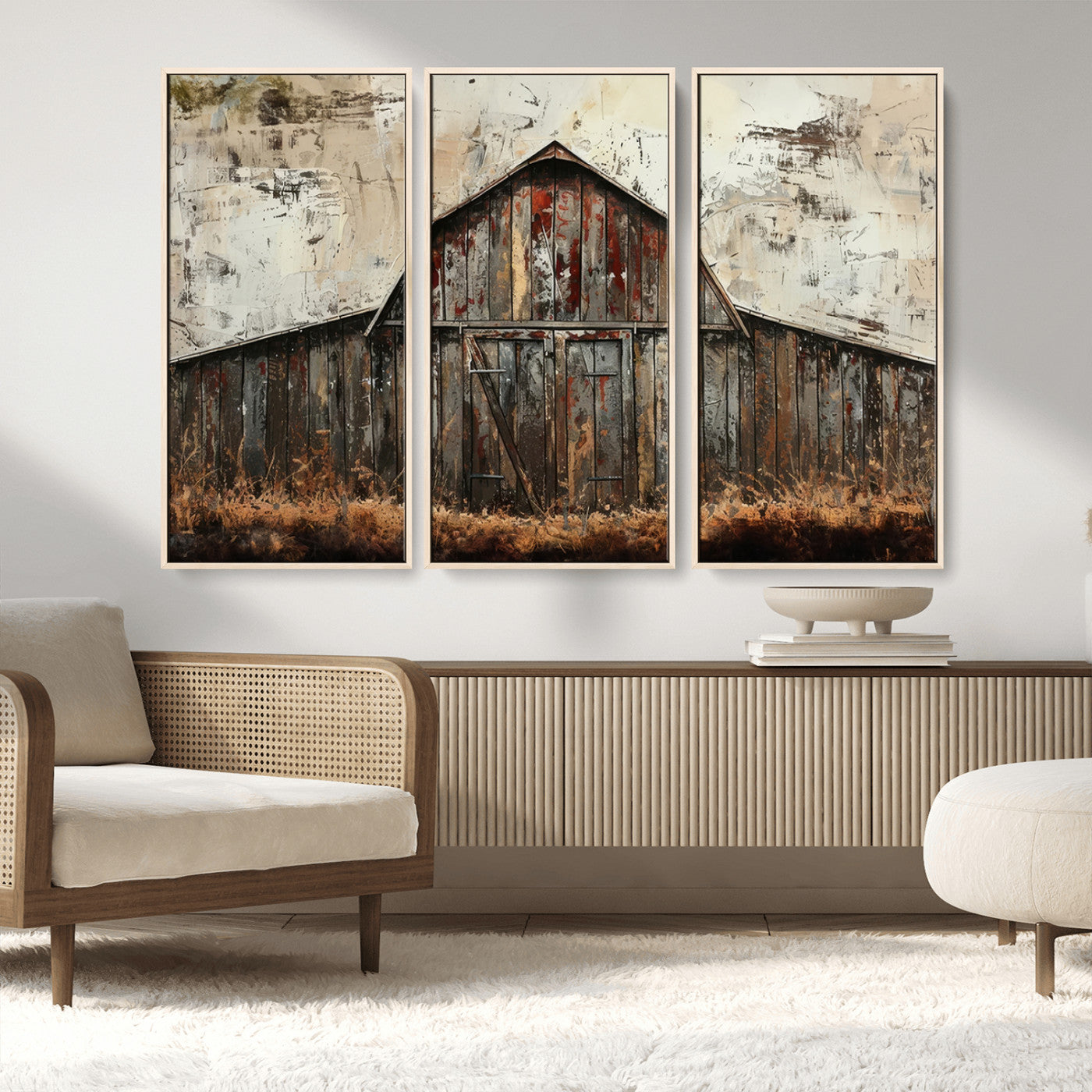 94486-MGV-FC-48X32-3P_Natural-Rustic Barn Wall Art | Farmhouse Wall Decor Canvas Print | Ready to Hang Barn Decor for Cabin or