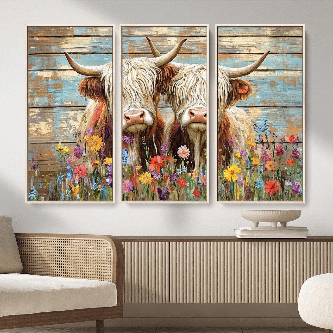 36972-MGV-CV-36X24 - Cute Highland Cow Canvas Wall Art - Rustic Farmhouse Decor with Colorful Flowers Perfect Wall Art